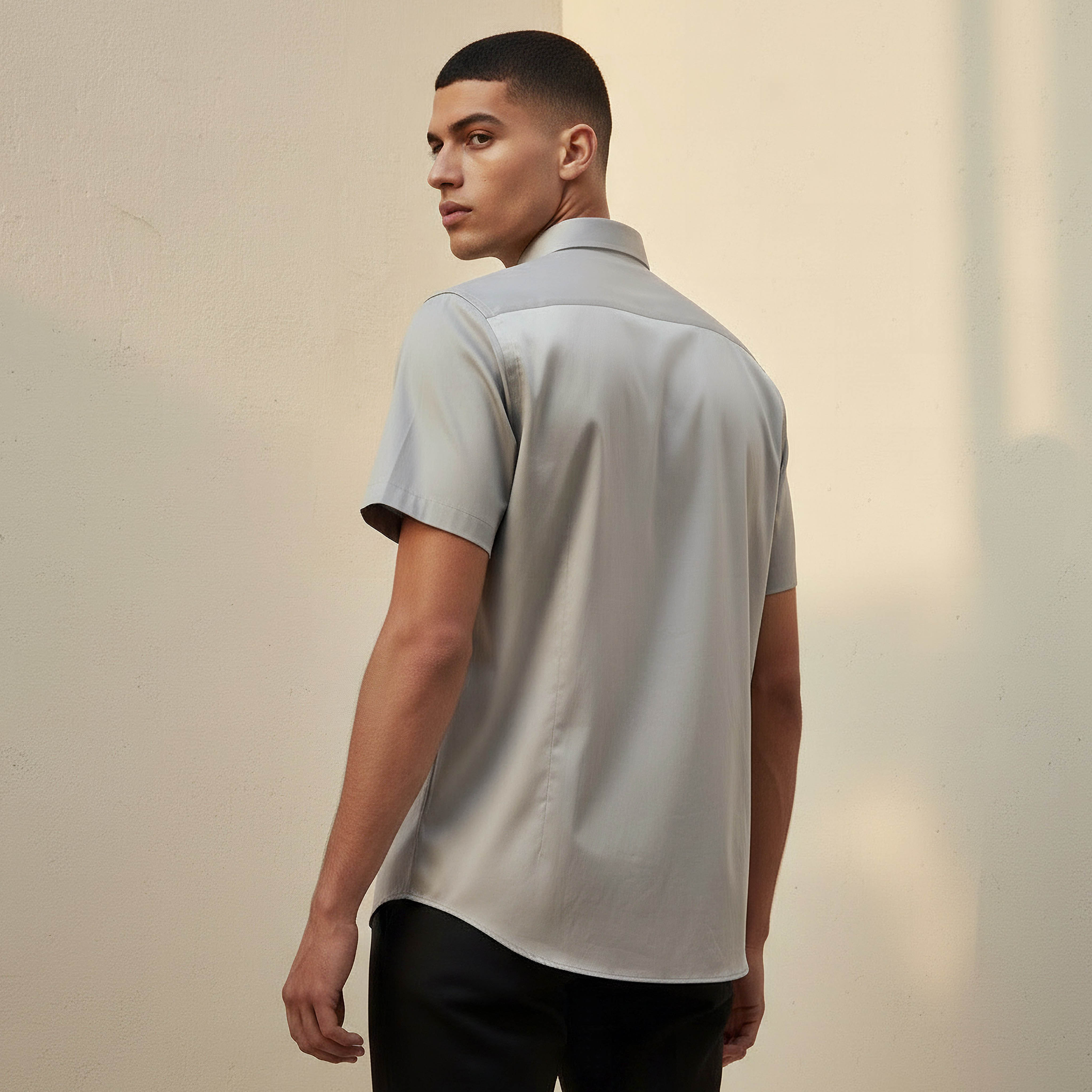Men Slim Fit Collared Short Sleeve Shirt-men-clothing-shirts-image-3