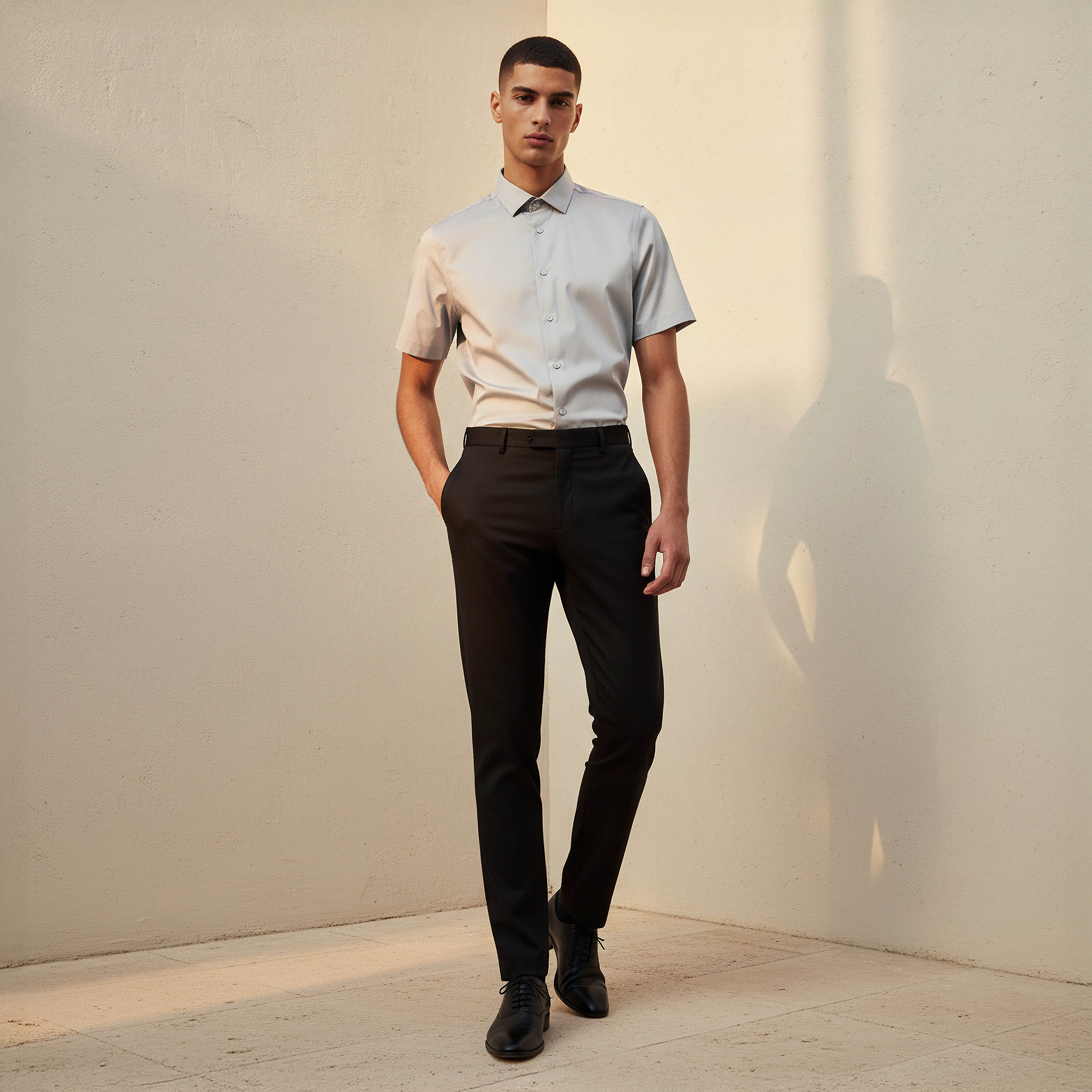 Men Slim Fit Collared Short Sleeve Shirt-men-clothing-shirts-image-4