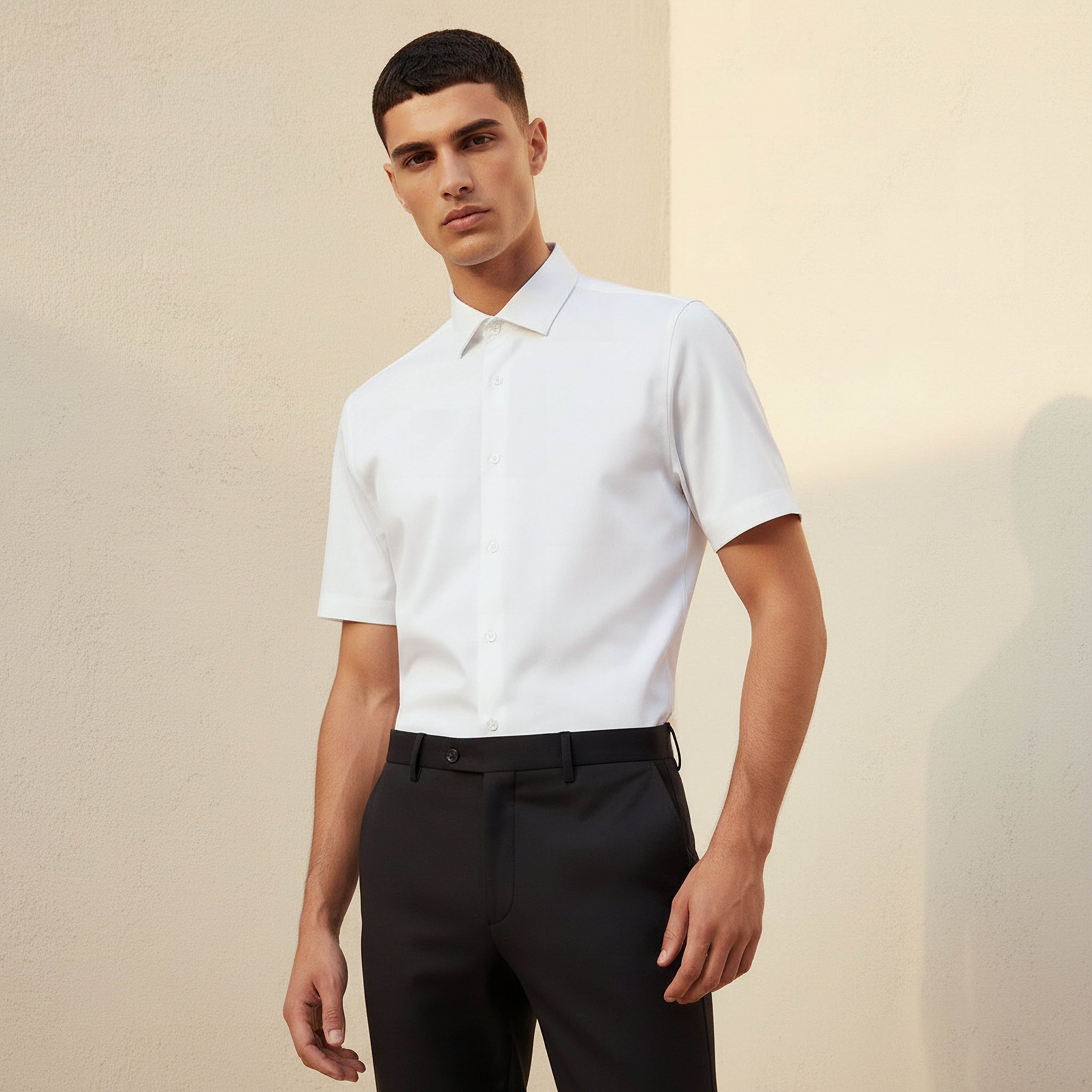 Men Slim Fit Collared Short Sleeve Shirt-men-clothing-shirts-image-1