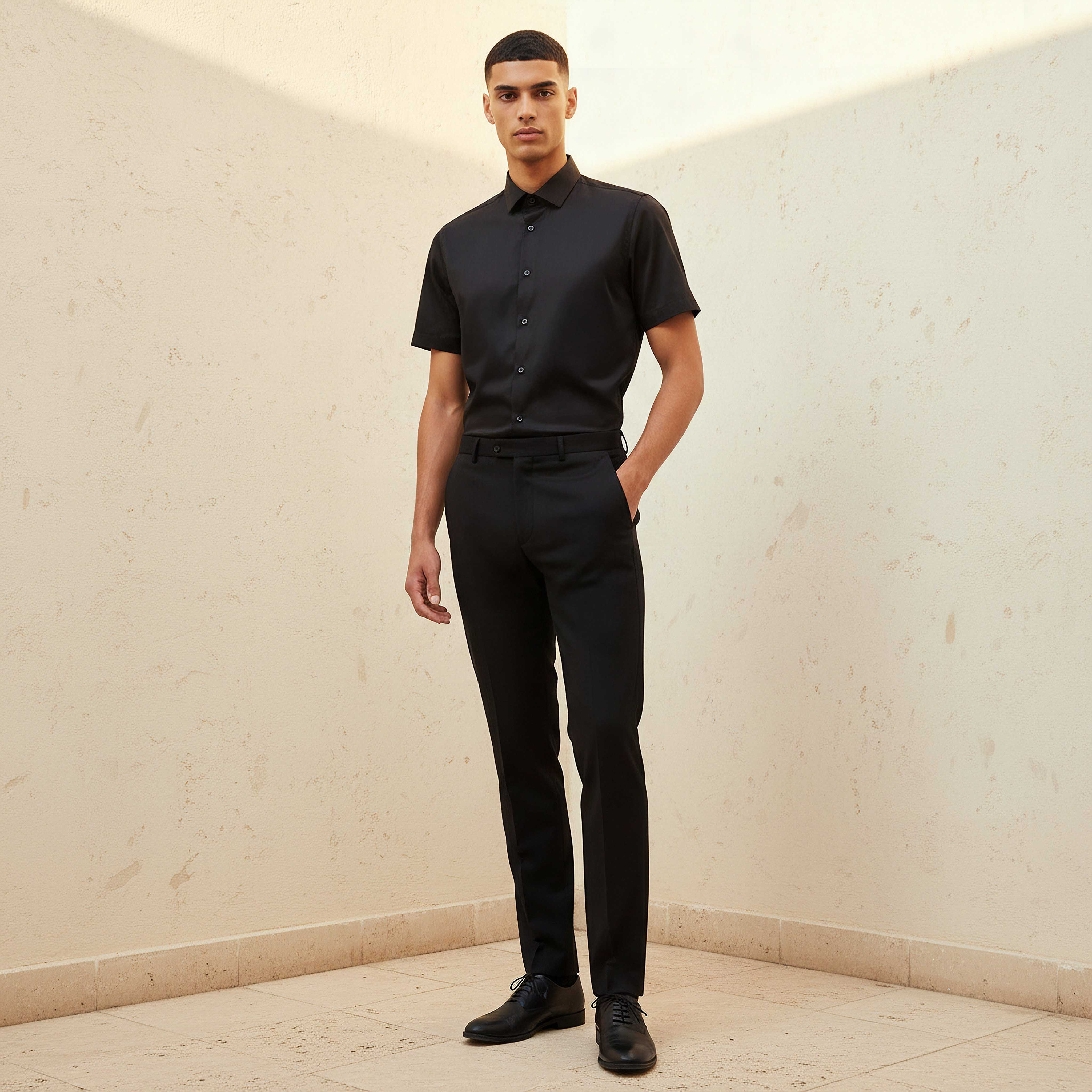 Men Slim Fit Collared Short Sleeve Shirt-men-clothing-shirts-image-4