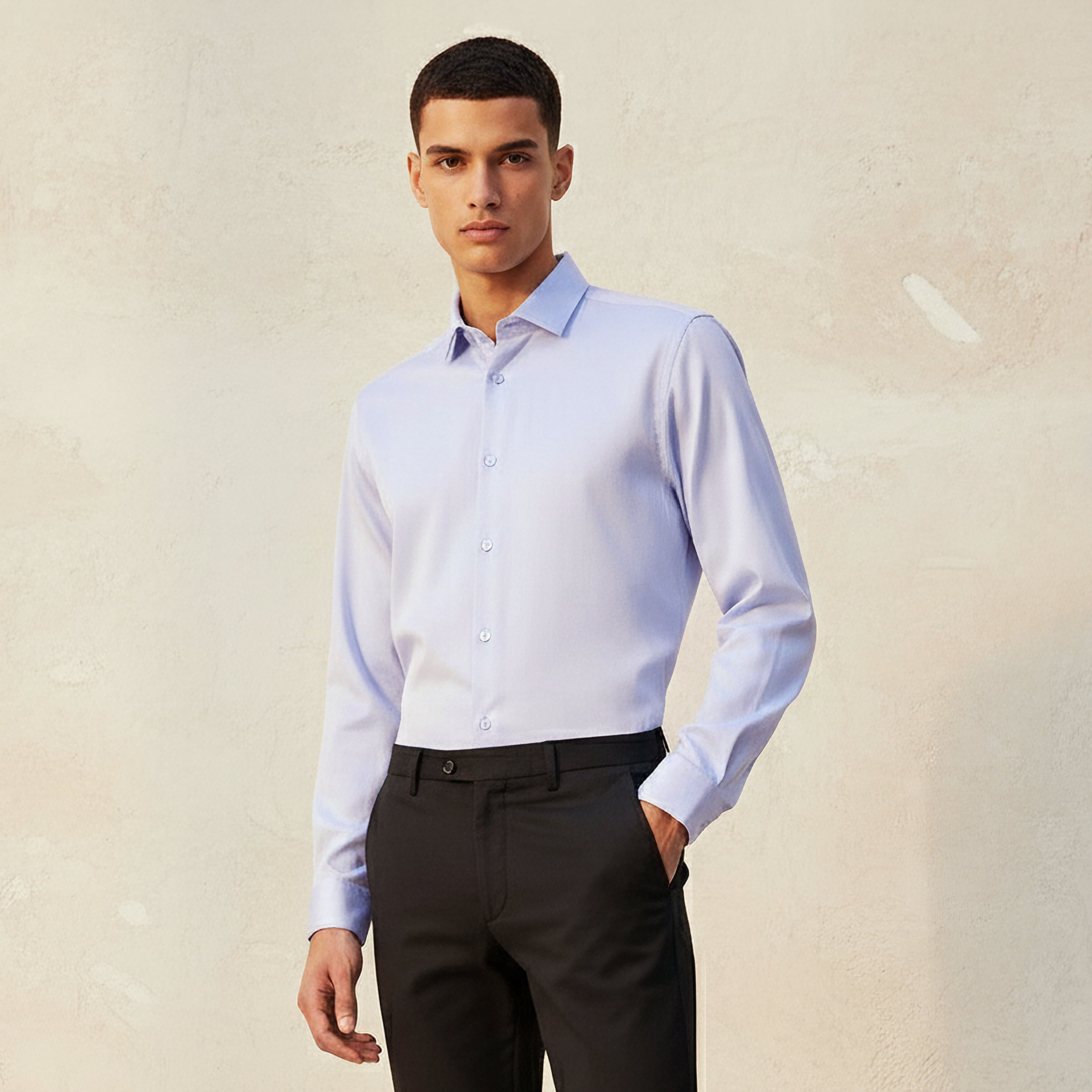 قميص بقصة عادية وياقة وملمس بارز وأكمام طويلة للرجال-men-clothing-shirts-image-1