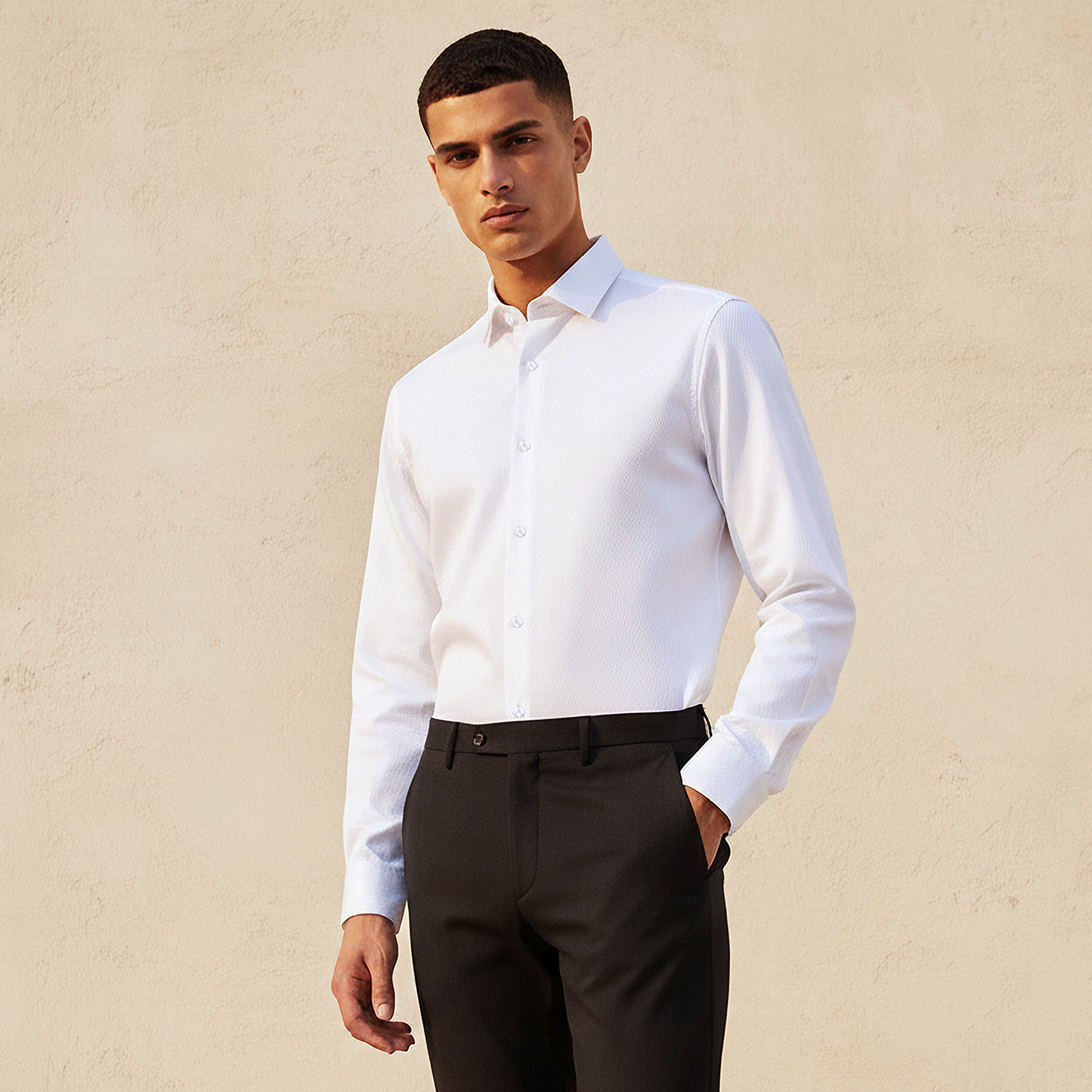 Men Regular Fit Collared Textured Long Sleeves Shirt-men-clothing-shirts-image-1