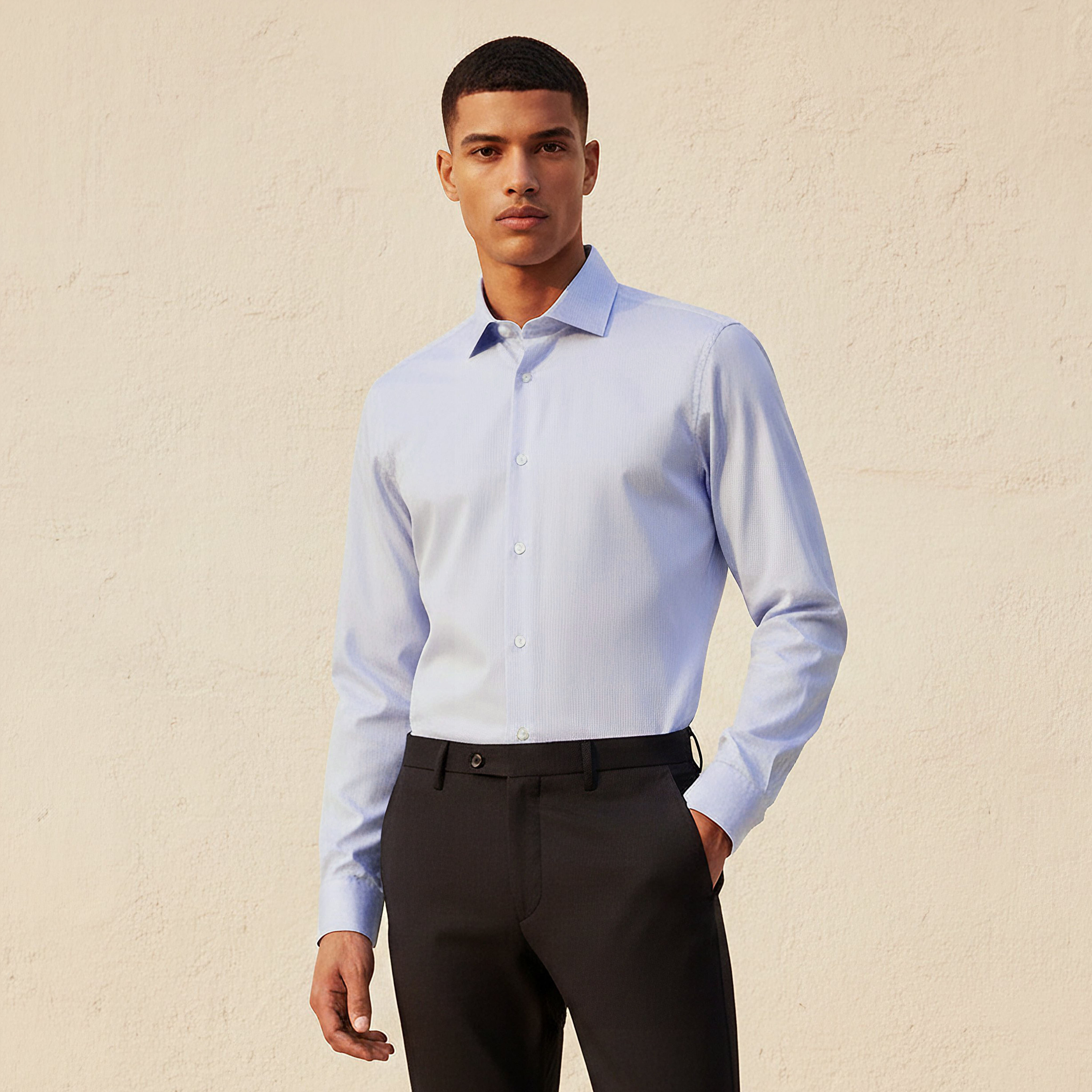 قميص مقلم بقصة سليم وياقة وأكمام طويلة للرجال-men-clothing-shirts-image-1