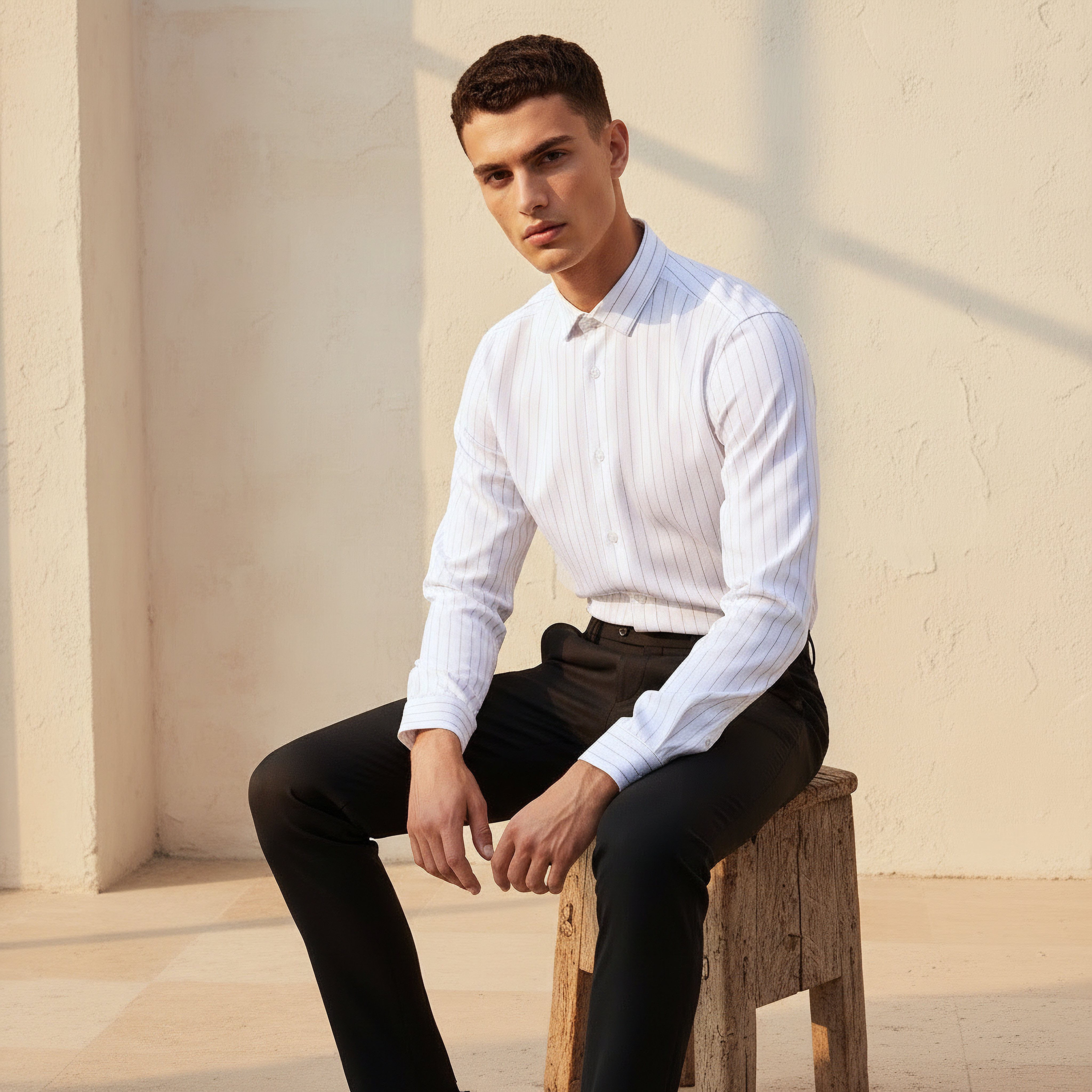 قميص مقلم بقصة عادية وياقة وأكمام طويلة للرجال-men-clothing-shirts-image-6