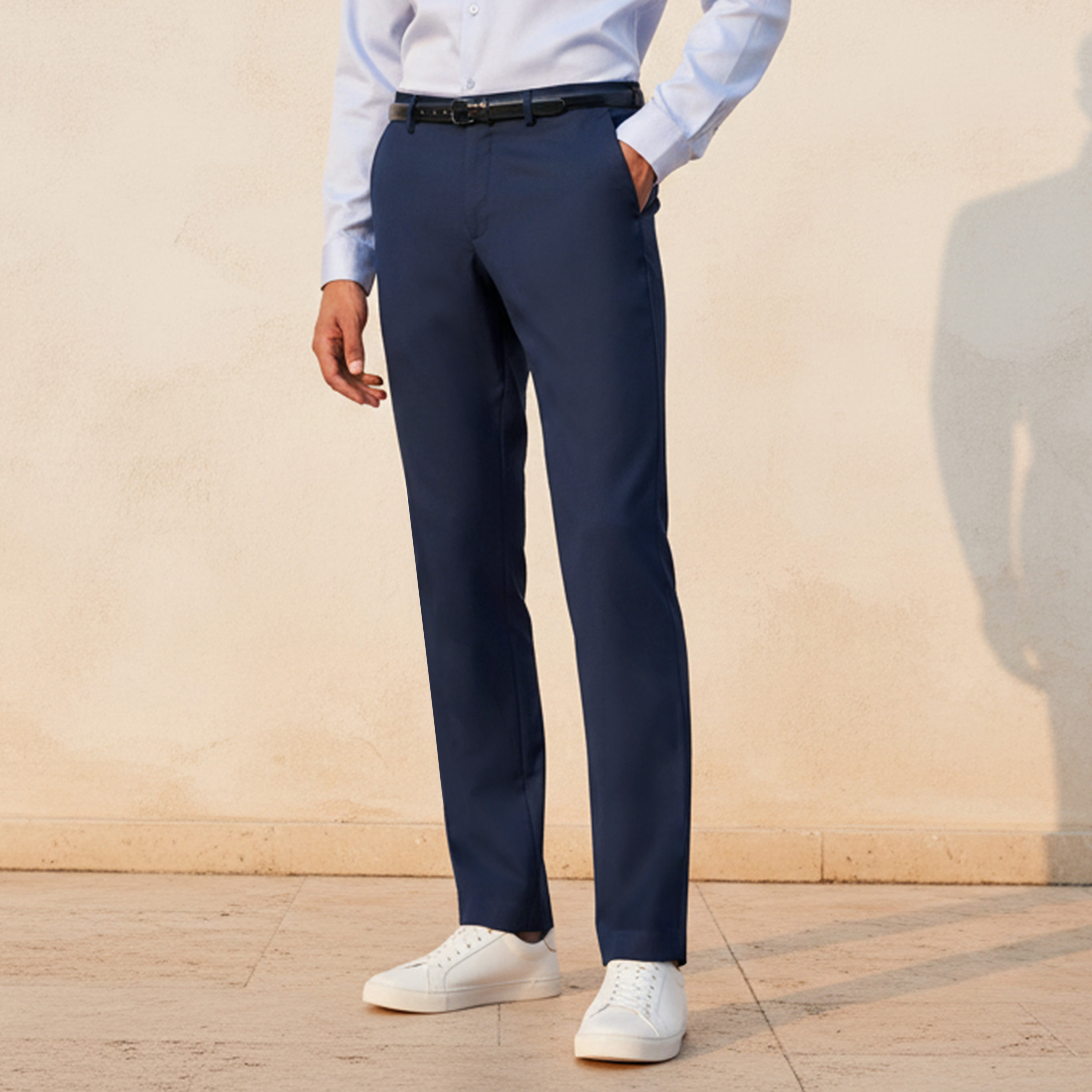 Slim Fit Belted Flexi Waist Formal Trousers-men-clothing-bottoms-trousersandchinos-trousers-image-1