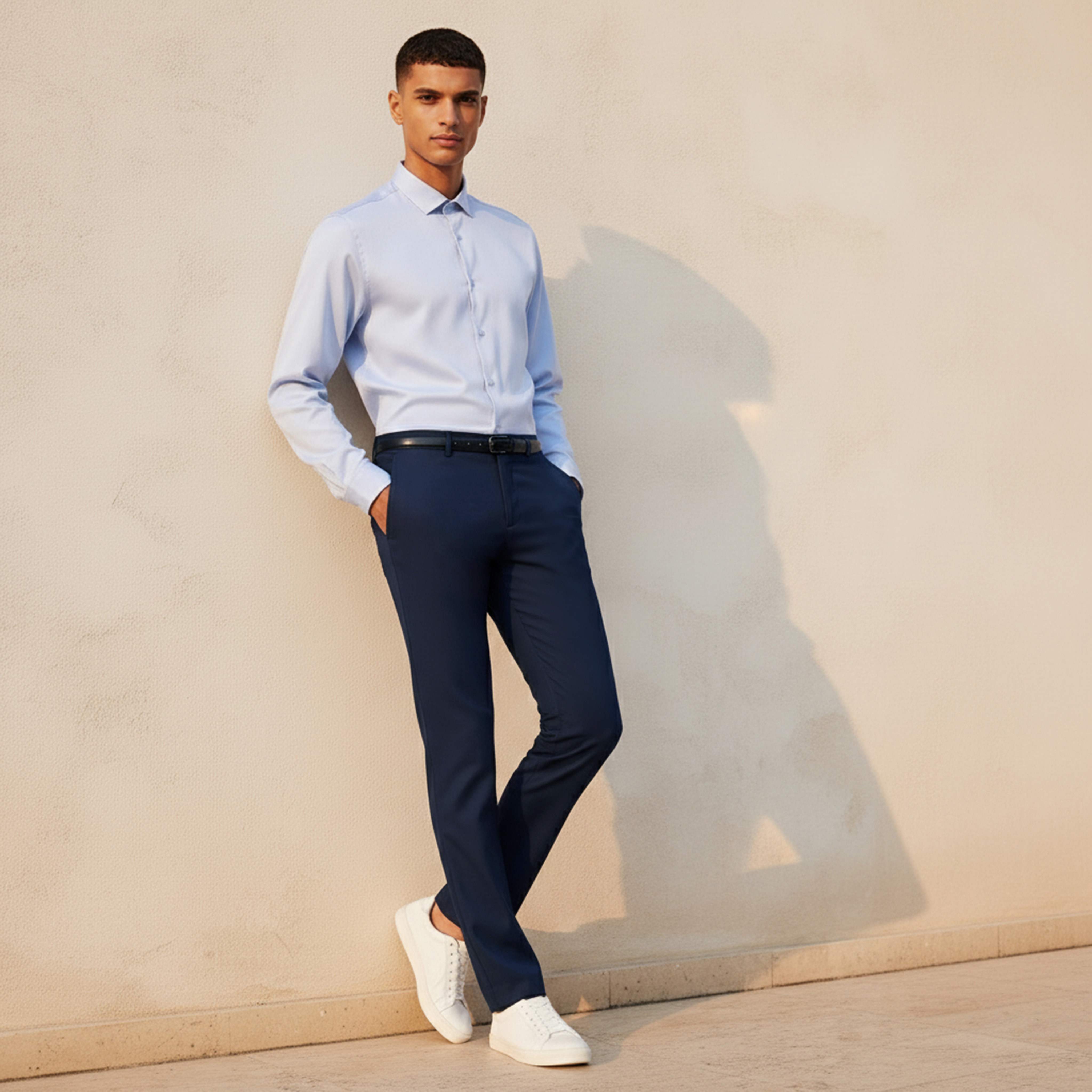 Slim Fit Belted Flexi Waist Formal Trousers-men-clothing-bottoms-trousersandchinos-trousers-image-3