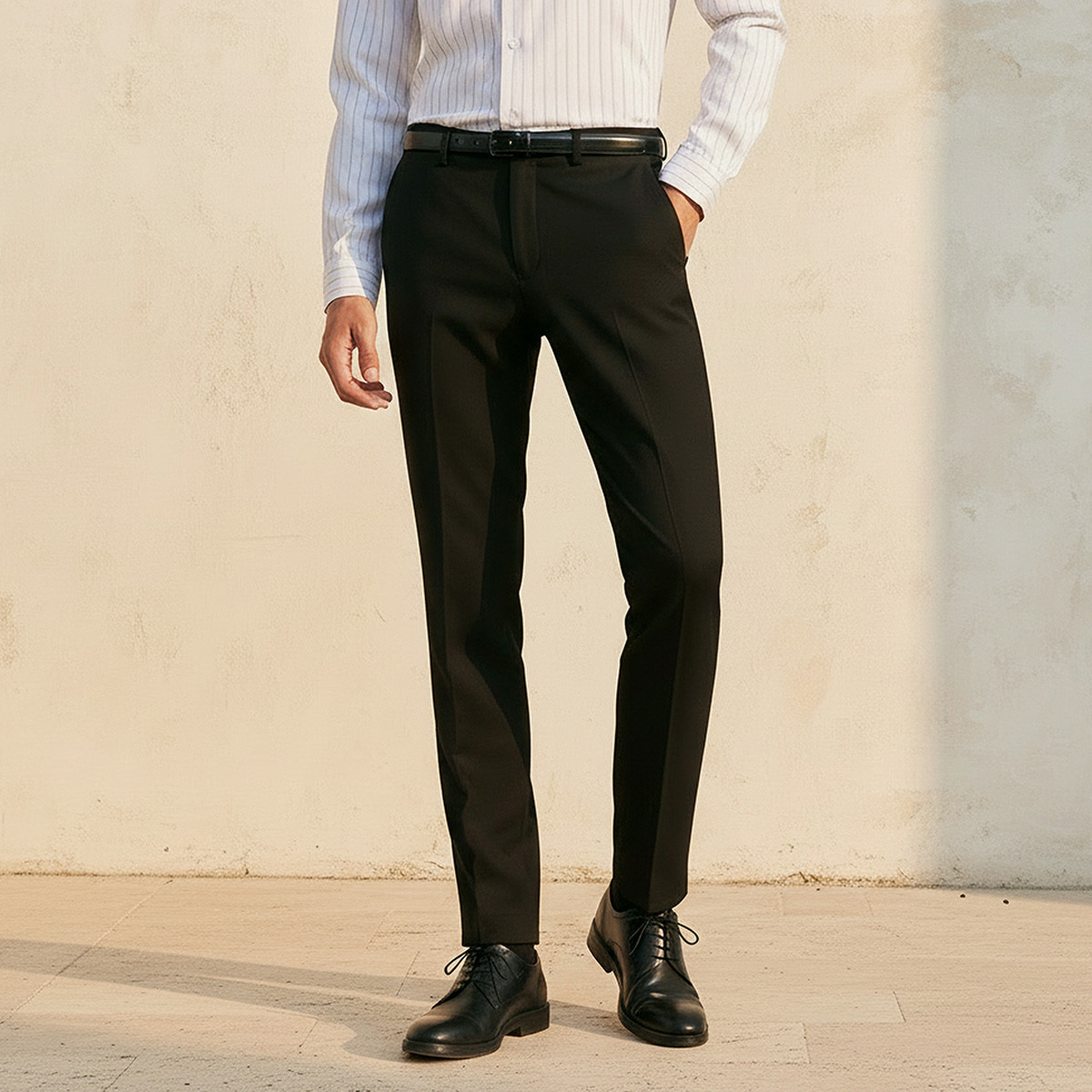 Slim Fit Belted Flexi Waist Formal Trousers-men-clothing-bottoms-trousersandchinos-trousers-image-1