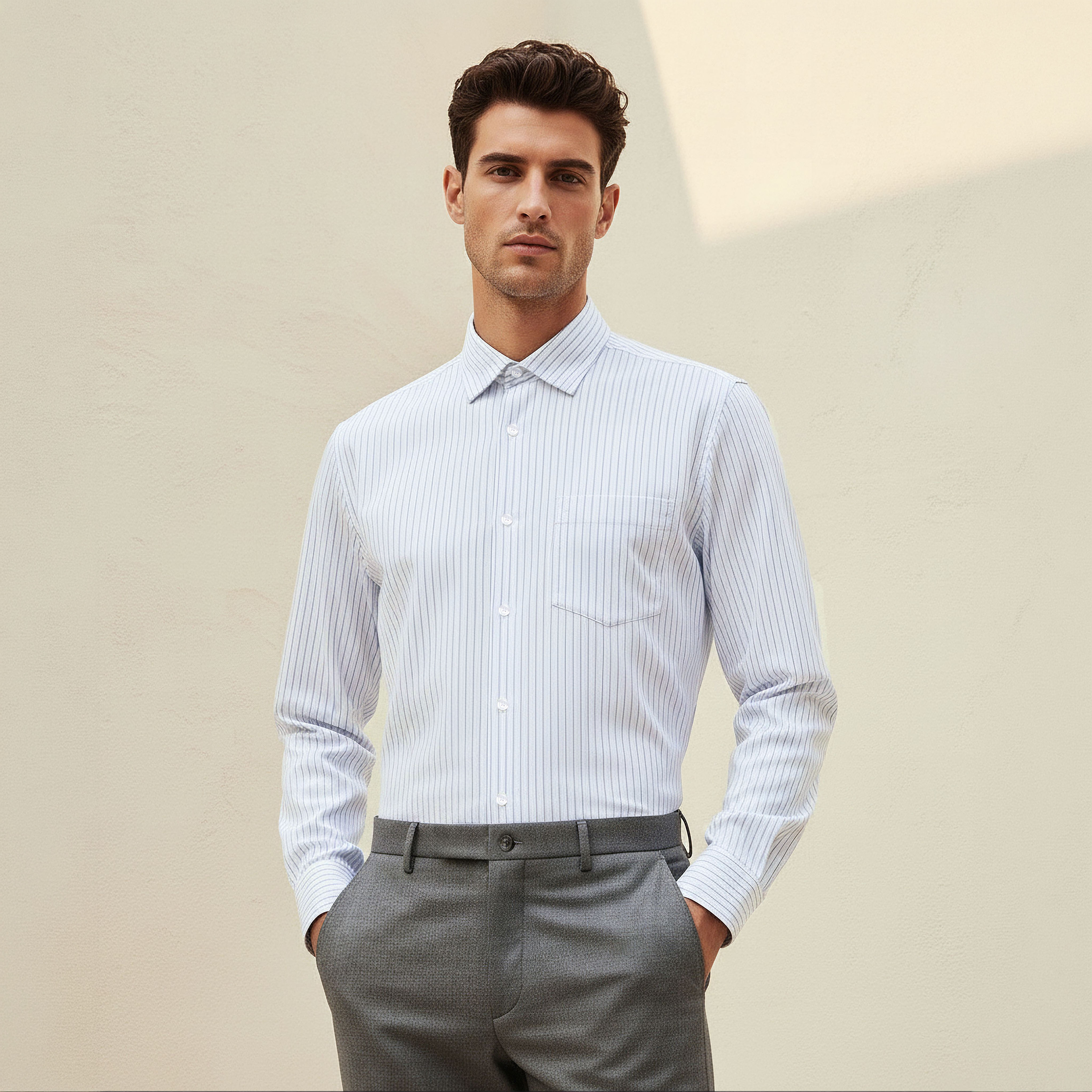 Men Regular Fit Collared Striped Long Sleeves Shirt-men-clothing-shirts-image-1