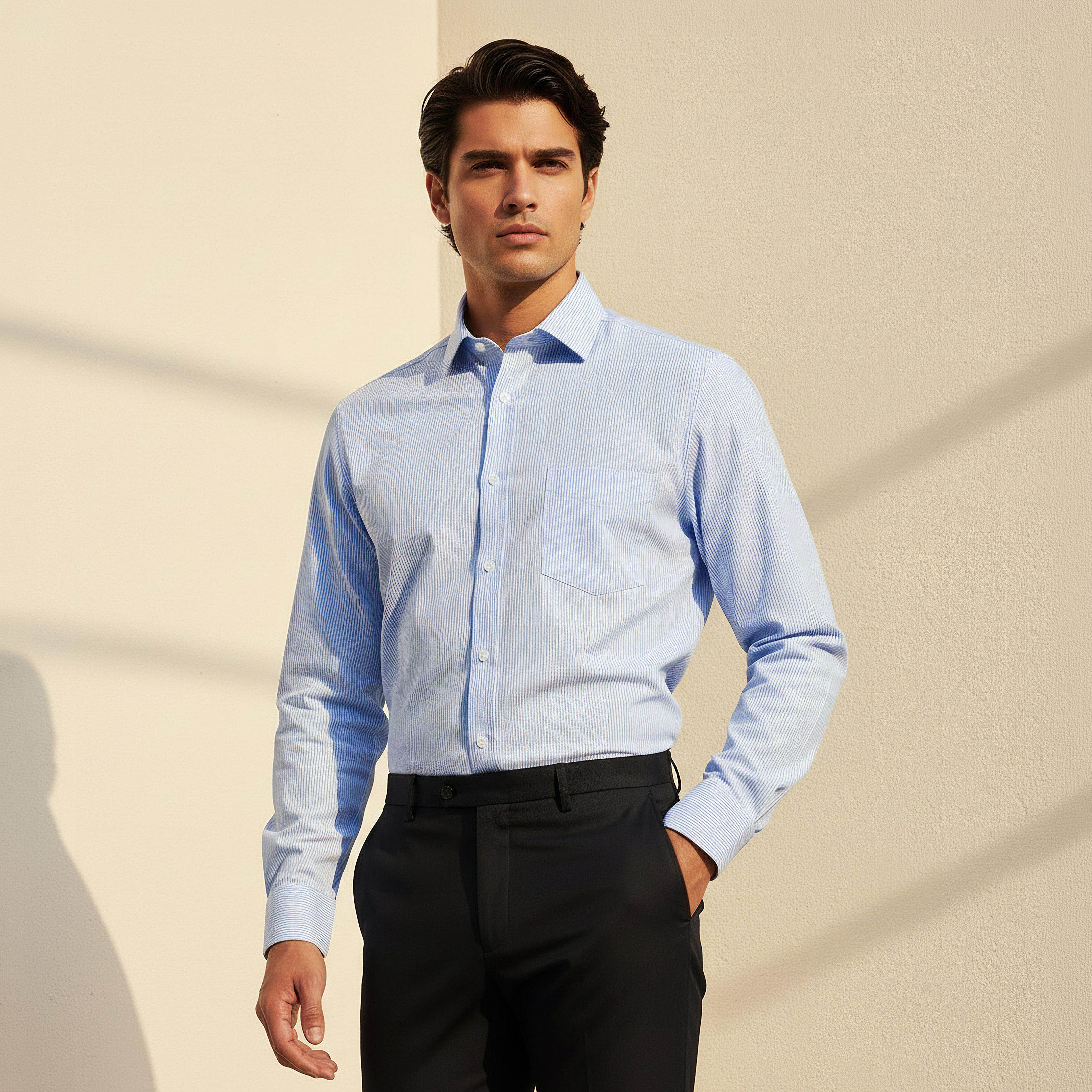 Men Regular Fit Collared Striped Long Sleeves Shirt-men-clothing-shirts-image-1