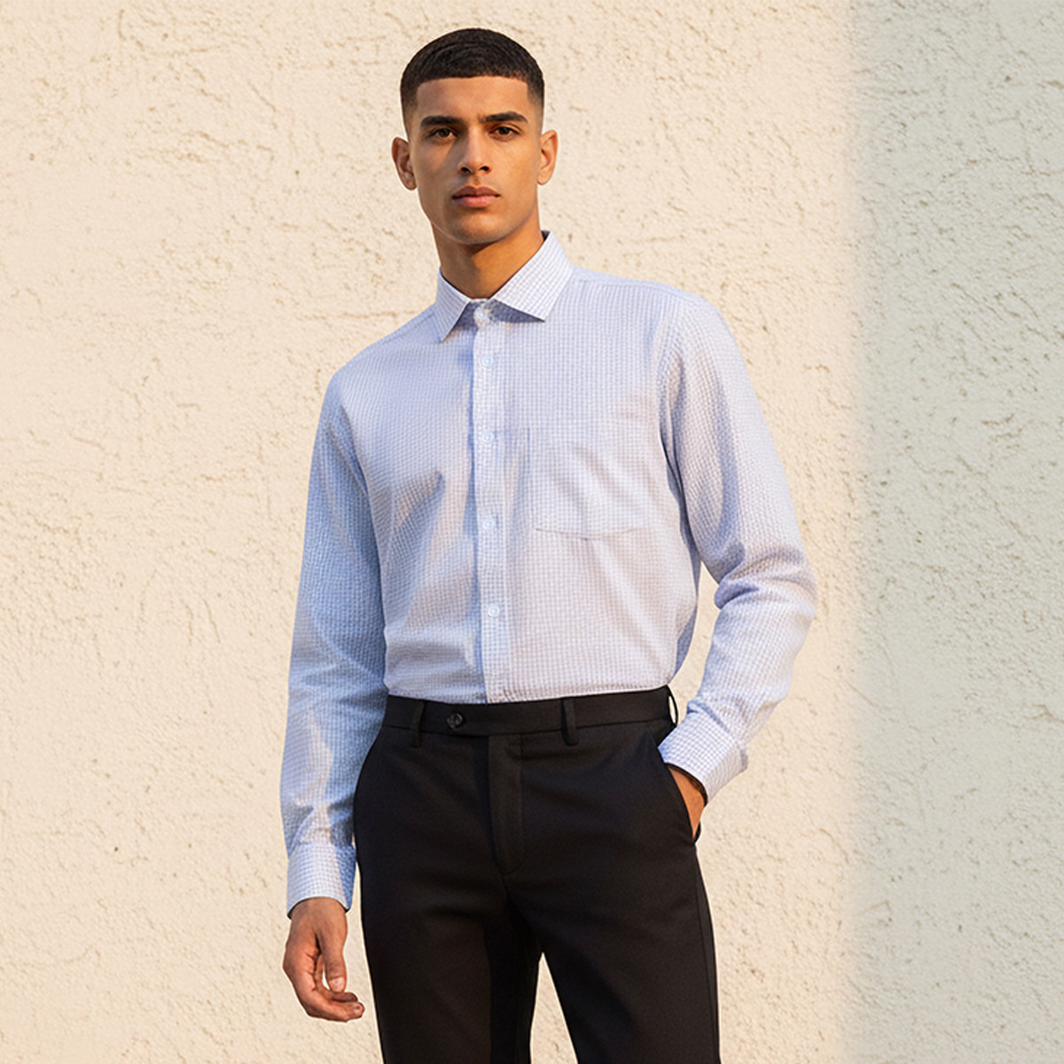 Regular Fit Collared Checked Long Sleeves Shirt-men-clothing-shirts-image-1
