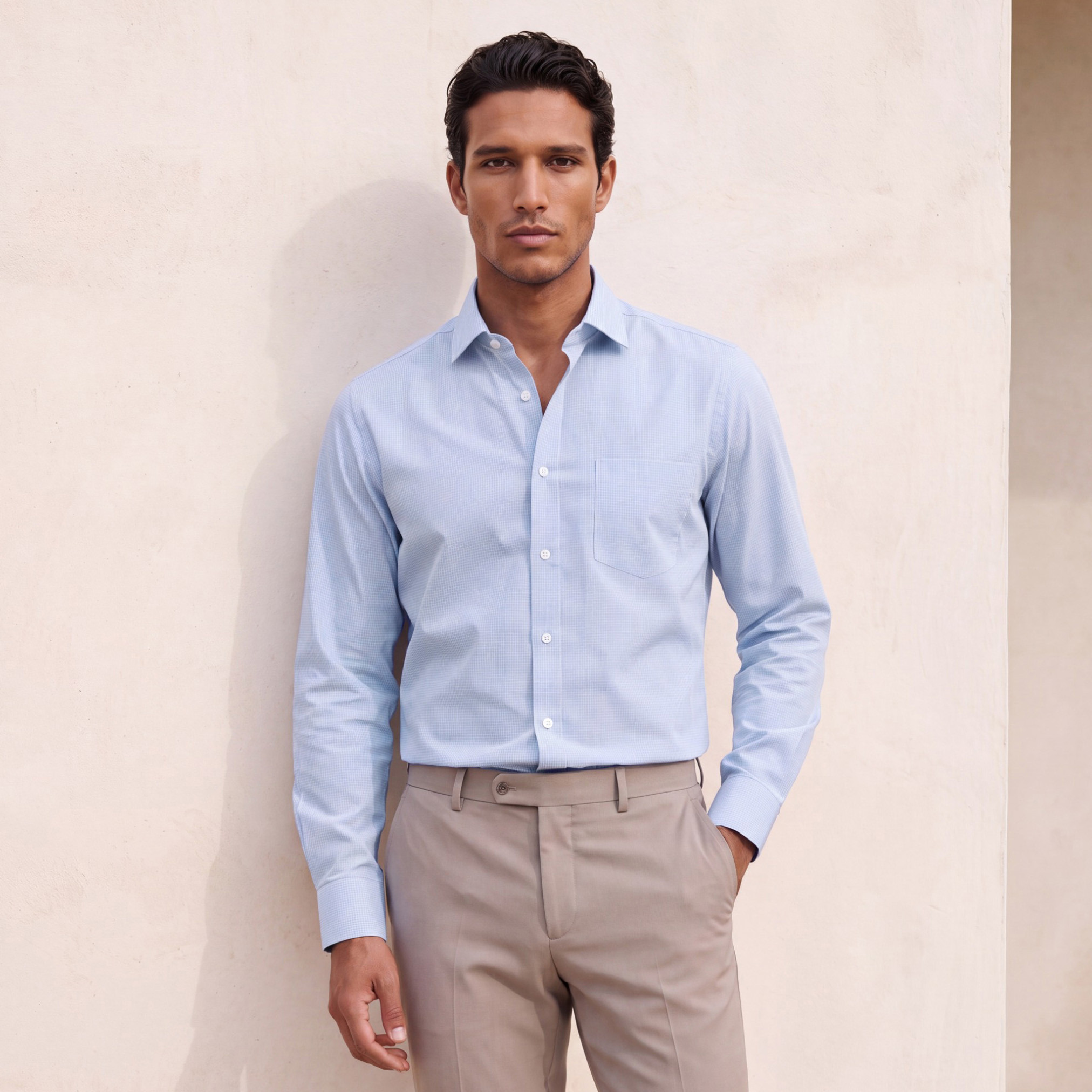 قميص كاروهات بقصة عادية وياقة وأكمام طويلة-men-clothing-shirts-image-1