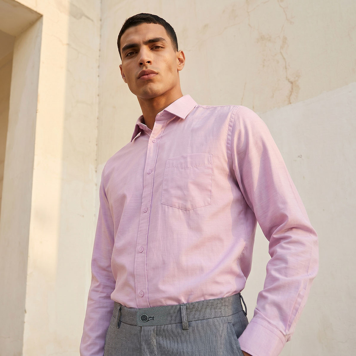 Regular Fit Collared Textured Long Sleeves Shirt-men-clothing-shirts-image-1