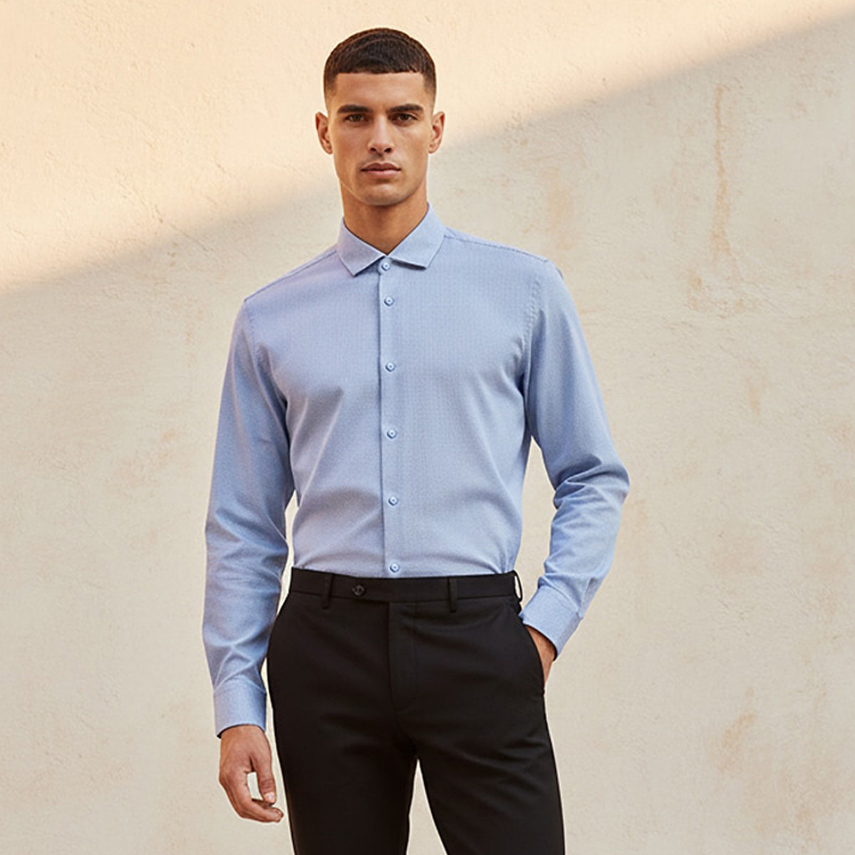 Regular Fit Collared Textured Long Sleeves Shirt-men-clothing-shirts-image-1