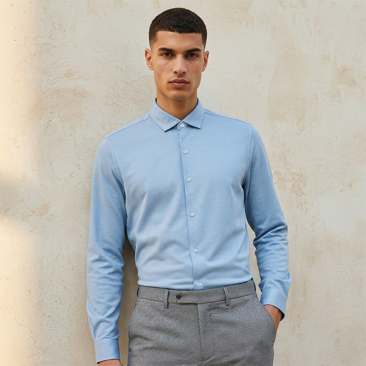 Regular Fit Collared Textured Long Sleeves Shirt-men-clothing-shirts-image-1