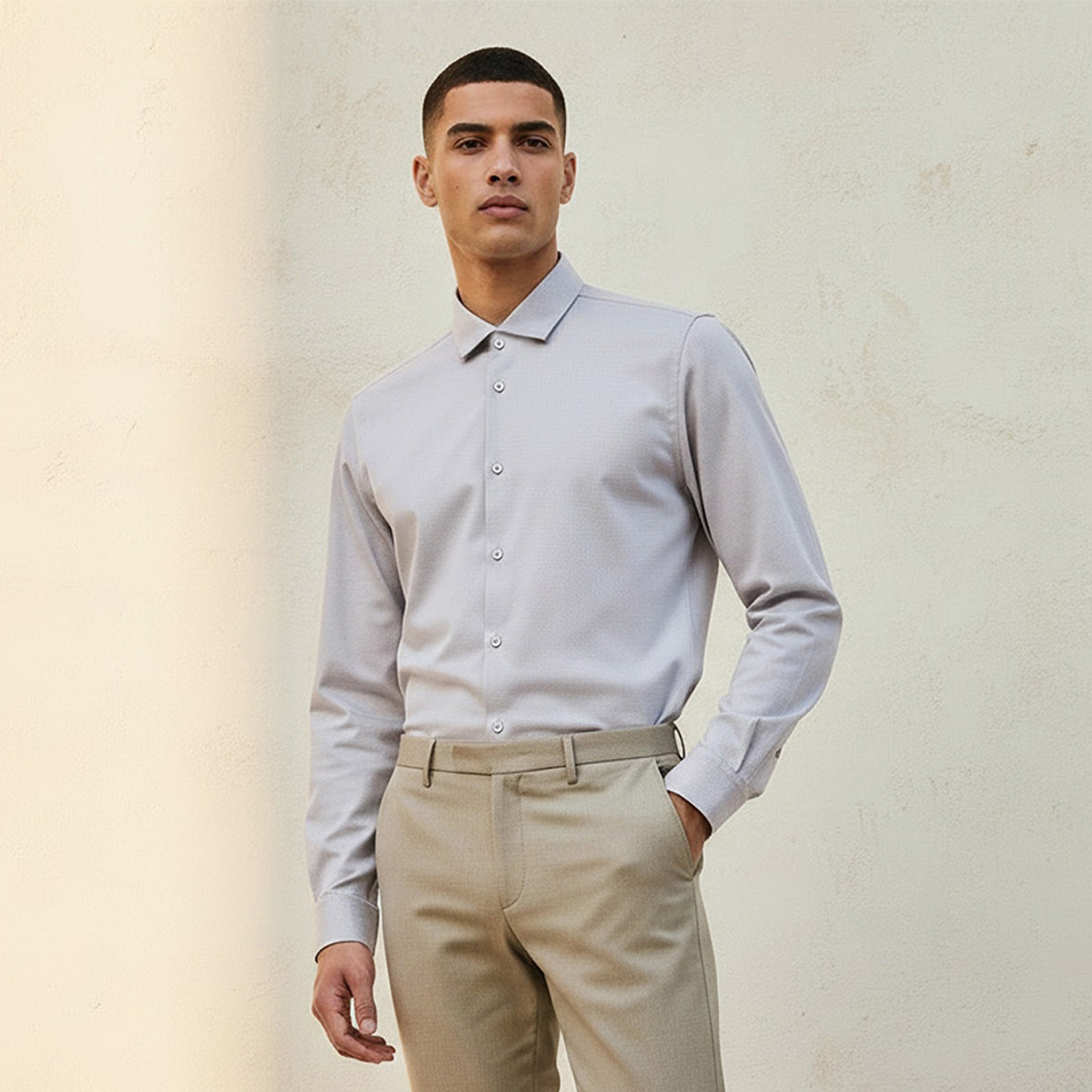 Regular Fit Collared Textured Long Sleeves Shirt-men-clothing-shirts-image-1
