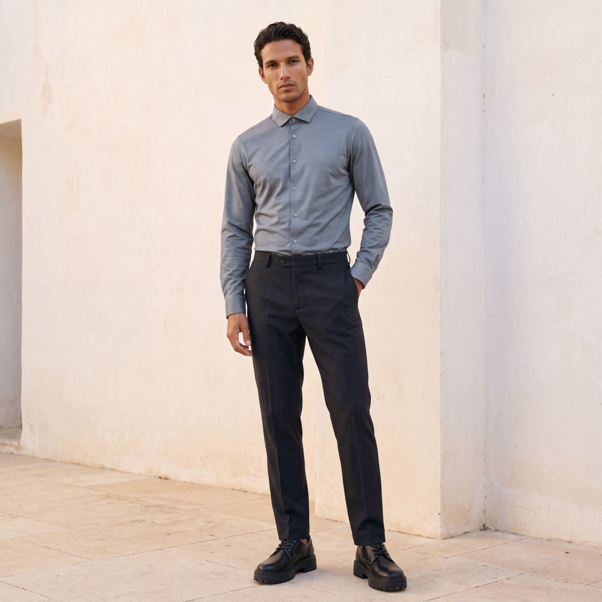 قميص بارز الملمس بقصة عادية وأكمام طويلة-men-clothing-shirts-image-4