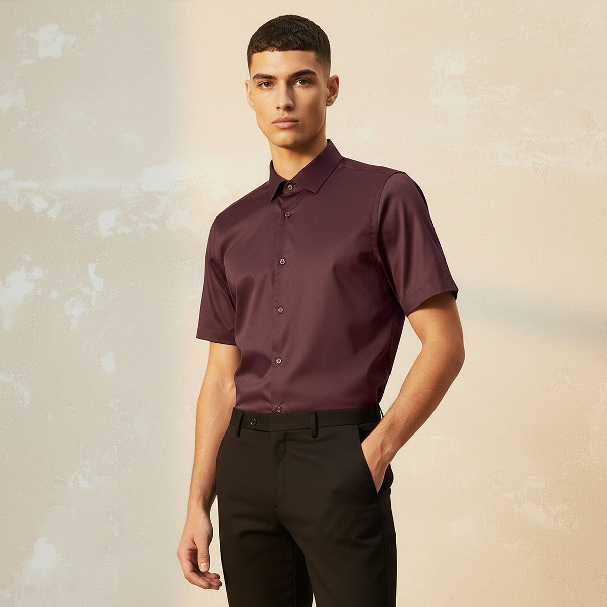 Slim Fit Collared Short Sleeves Shirt-men-clothing-shirts-image-1