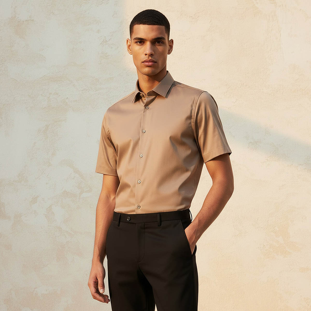 Slim Fit Collared Short Sleeves Shirt-men-clothing-shirts-image-1
