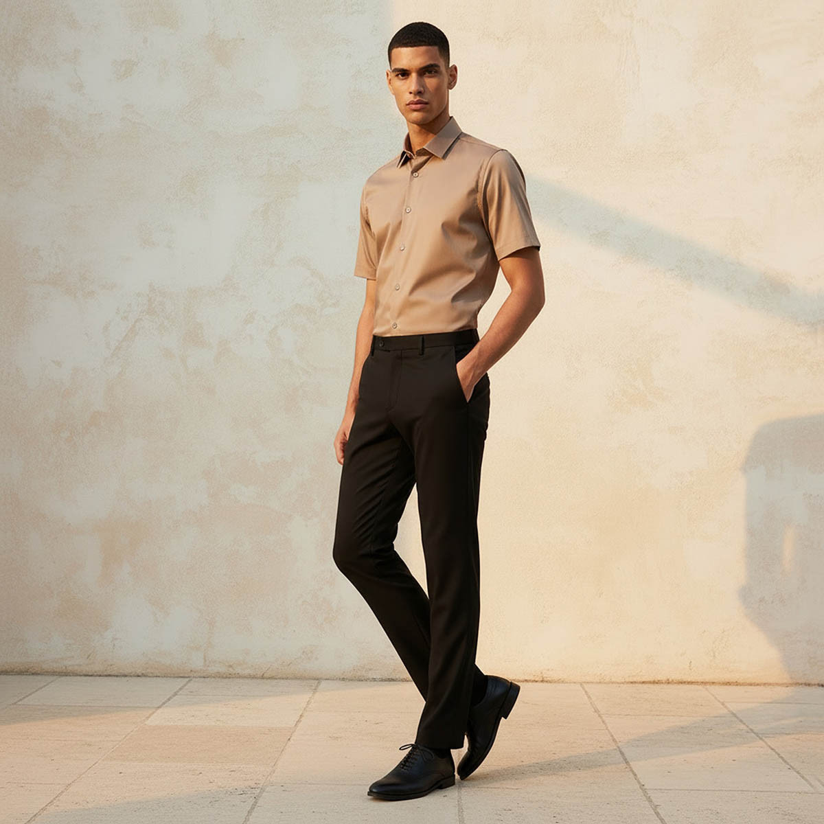 Slim Fit Collared Short Sleeves Shirt-men-clothing-shirts-image-3