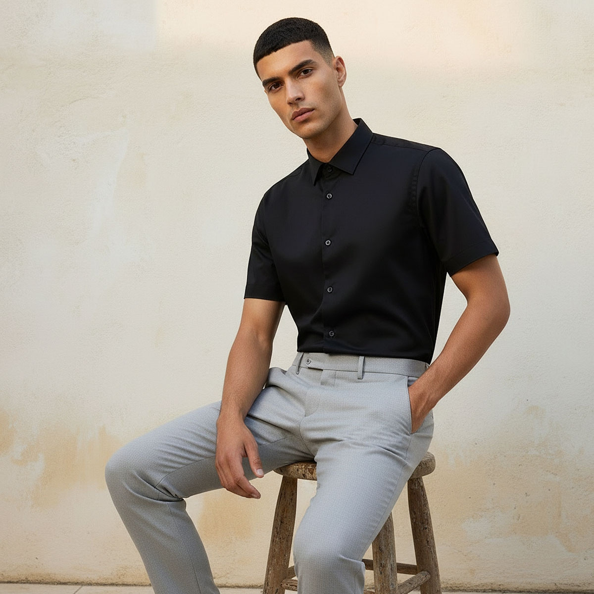 قميص بقصة سليم وياقة عادية وأكمام قصيرة-men-clothing-shirts-image-5