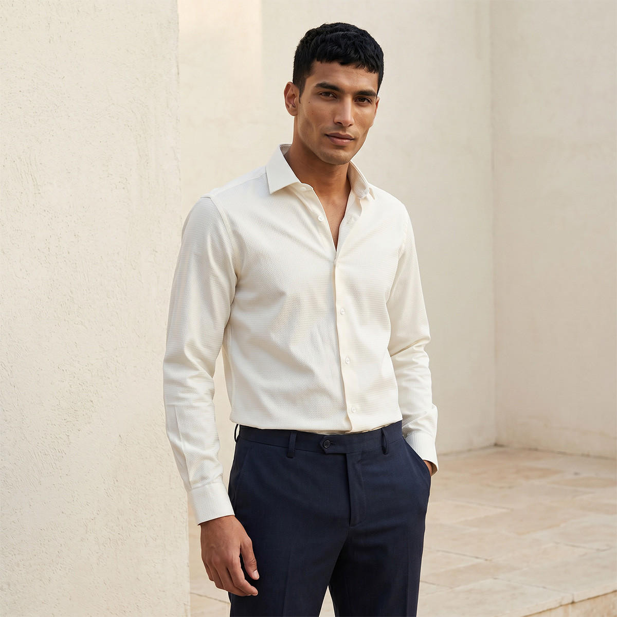 قميص بياقة عادية وأكمام طويلة وقصة سليم-men-clothing-shirts-image-1