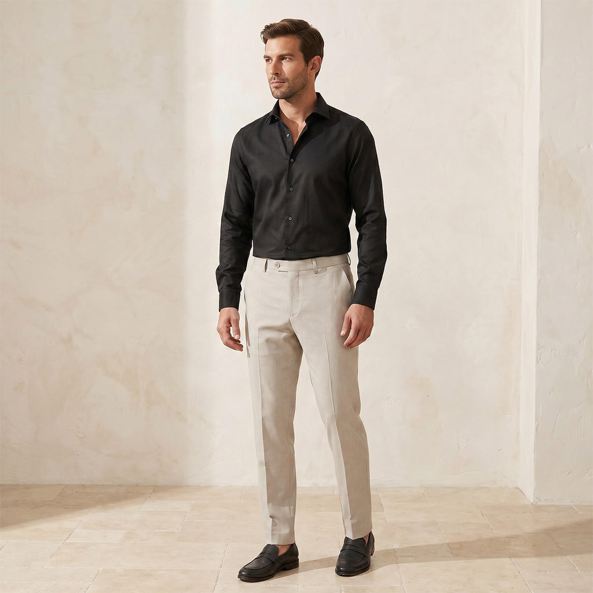 قميص بياقة عادية وأكمام طويلة وقصة سليم-men-clothing-shirts-image-3