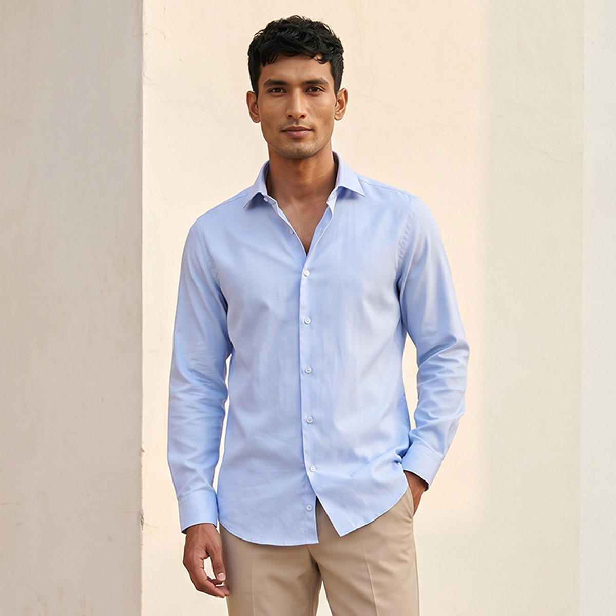 Slim Fit Collared Long Sleeves Shirt-men-clothing-shirts-image-1