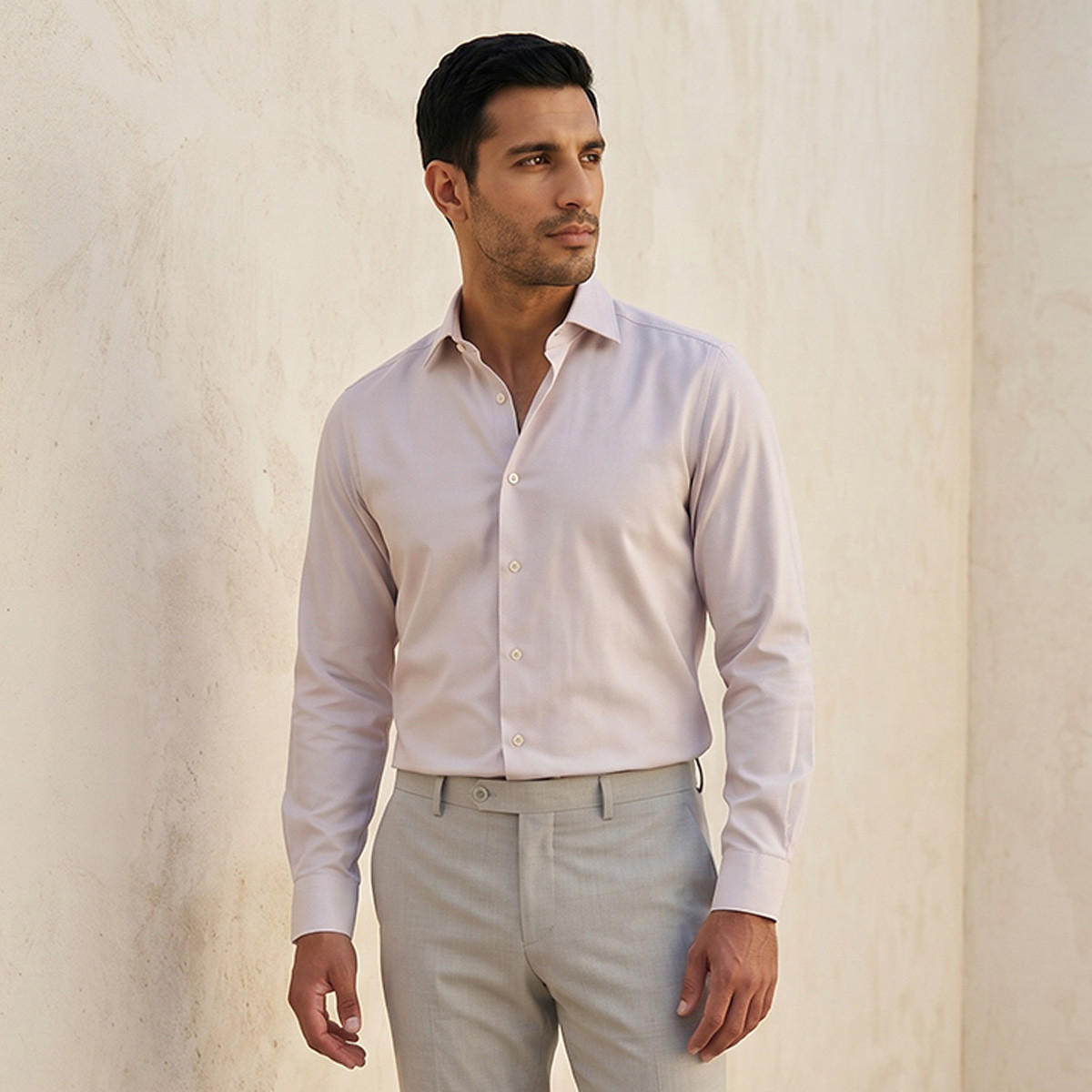 قميص دوبي بارز الملمس بقصة عادية وياقة عادية وأكمام طويلة-men-clothing-shirts-image-1