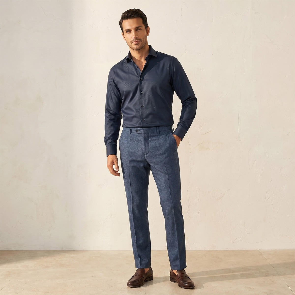 قميص دوبي بارز الملمس بقصة عادية وياقة عادية وأكمام طويلة-men-clothing-shirts-image-4