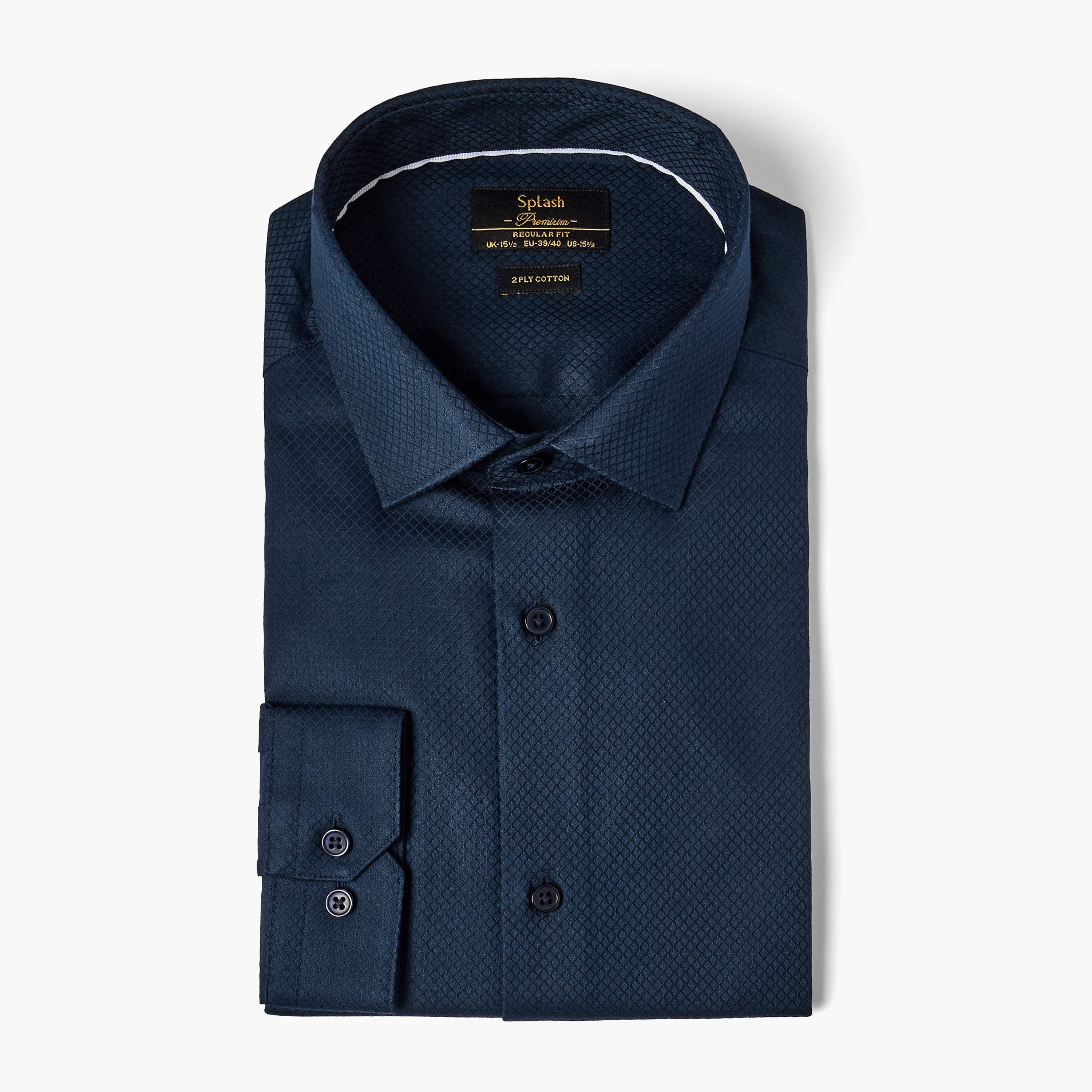 قميص دوبي بارز الملمس بقصة عادية وياقة عادية وأكمام طويلة-men-clothing-shirts-image-5