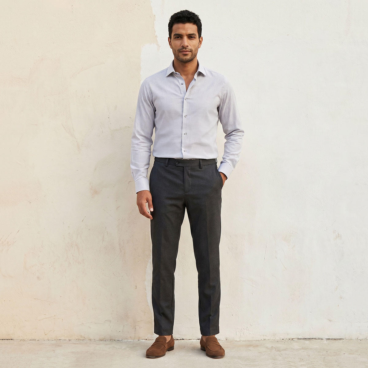 قميص دوبي بارز الملمس بقصة عادية وياقة عادية وأكمام طويلة-men-clothing-shirts-image-4