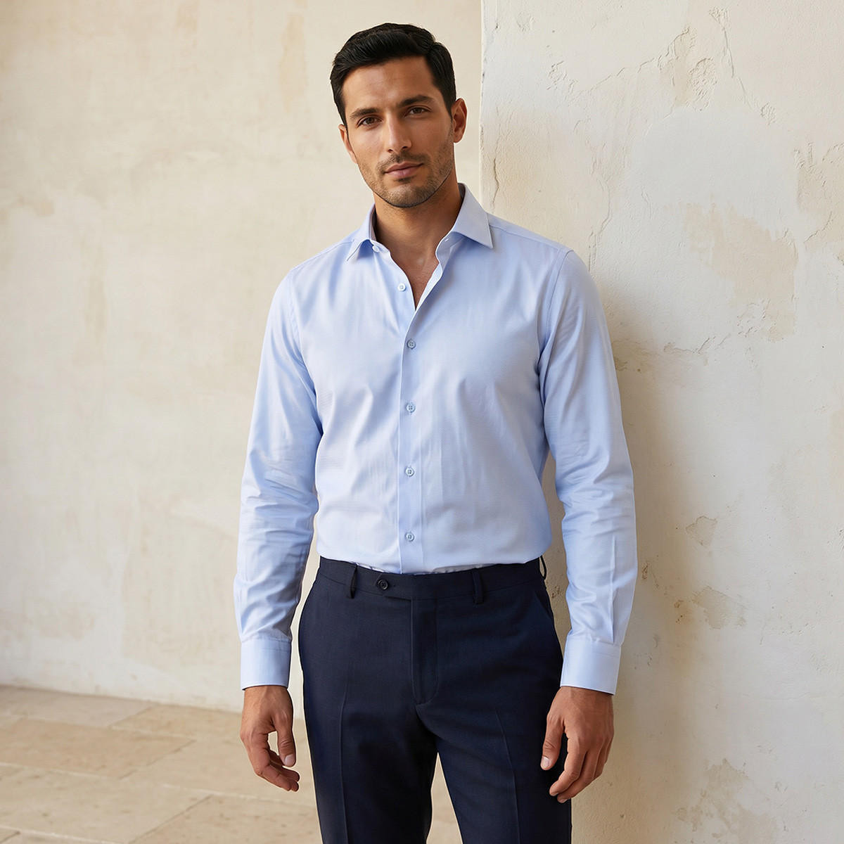 Regular Fit Collared Dobby Textured Long Sleeves Shirt-men-clothing-shirts-image-4