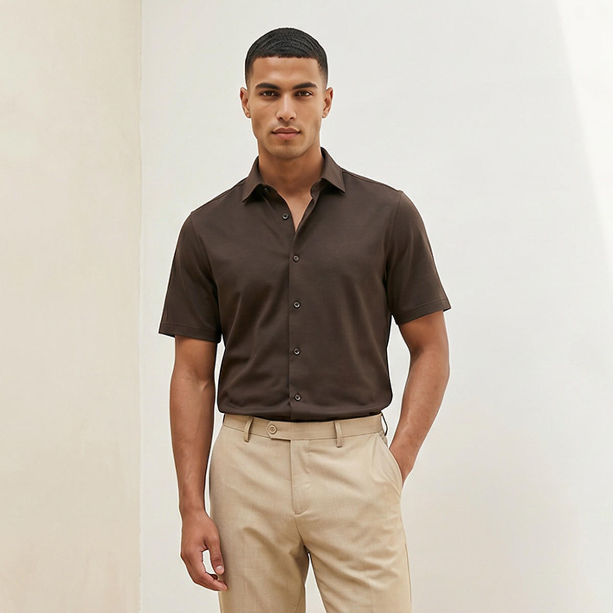 قميص بياقة كلاسيكية وقصة عادية وأكمام قصيرة-men-clothing-shirts-image-1