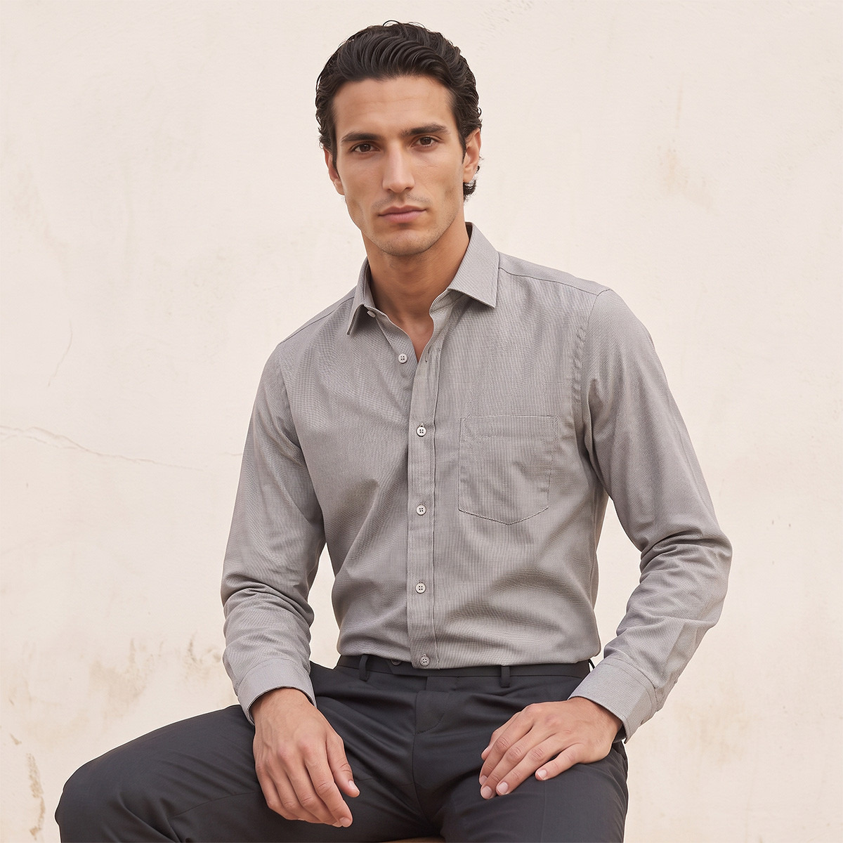 قميص فيلافيل بارز الملمس بقصة عادية وأكمام طويلة-men-clothing-shirts-image-1