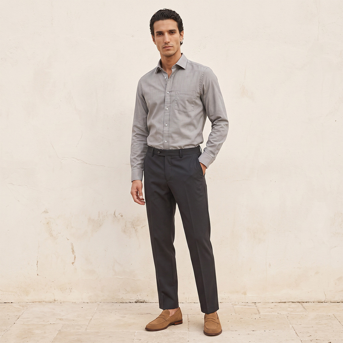 قميص فيلافيل بارز الملمس بقصة عادية وأكمام طويلة-men-clothing-shirts-image-2