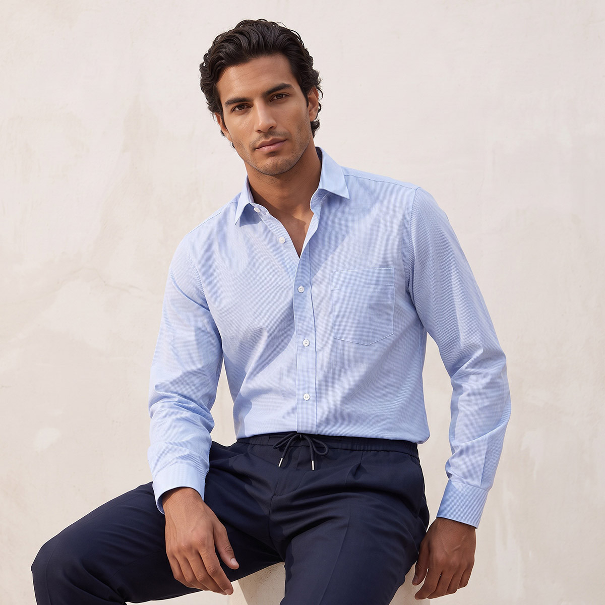 قميص كاروهات بقصّة عادية وأكمام طويلة-men-clothing-shirts-image-1