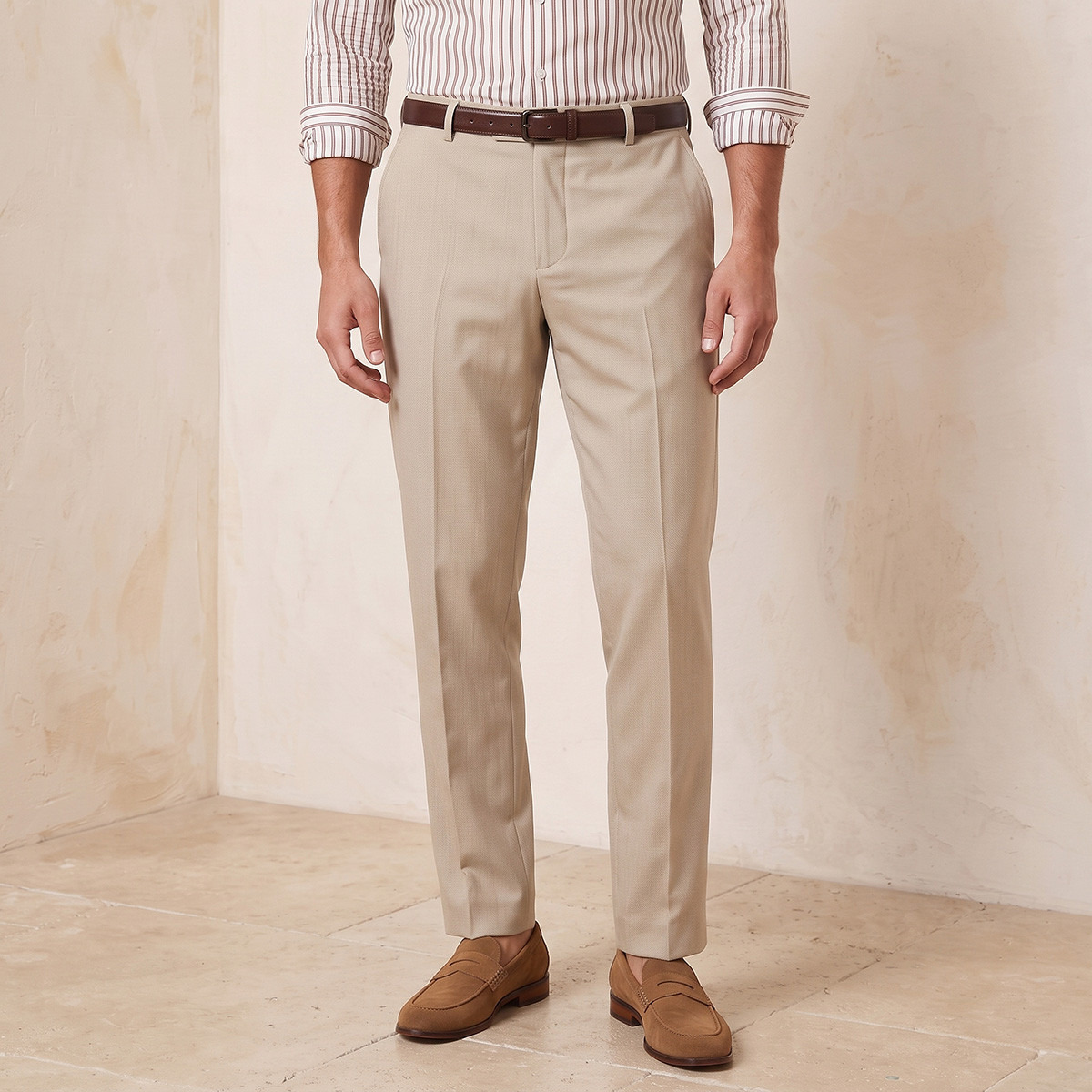 Regular Fit Formal Trousers with Belt-men-clothing-bottoms-trousersandchinos-trousers-image-1