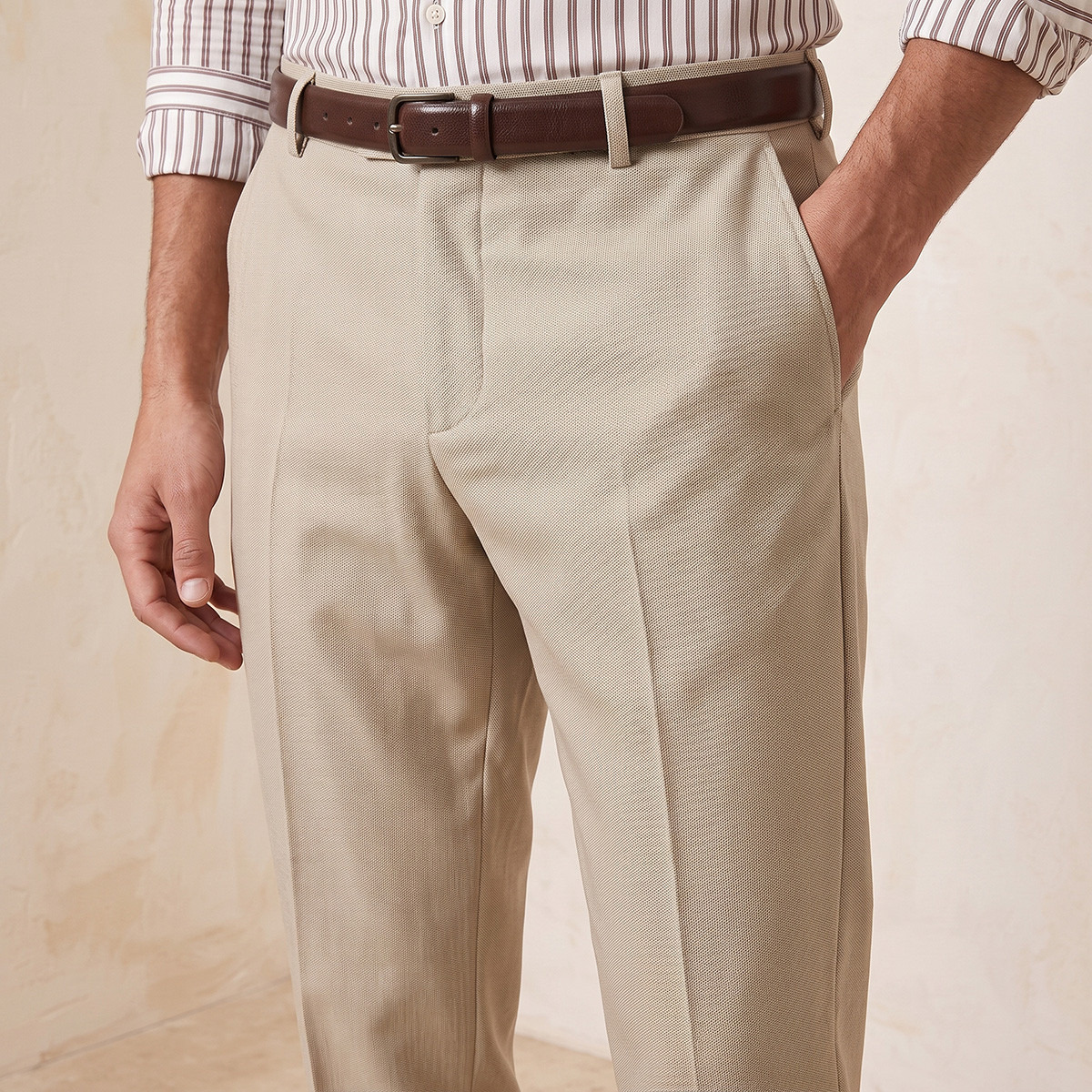 Regular Fit Formal Trousers with Belt-men-clothing-bottoms-trousersandchinos-trousers-image-4