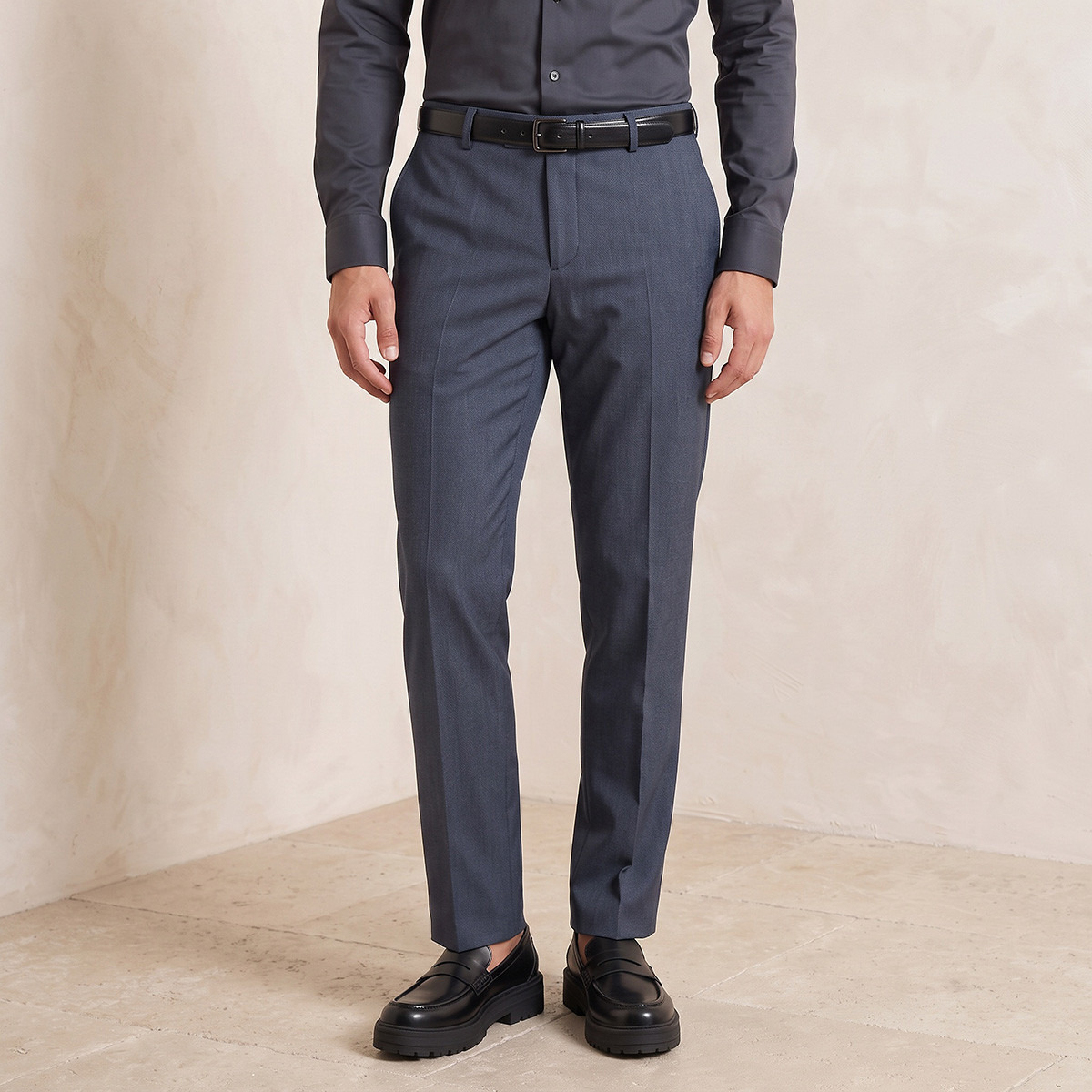Regular Fit Formal Trousers with Belt-men-clothing-bottoms-trousersandchinos-trousers-image-1