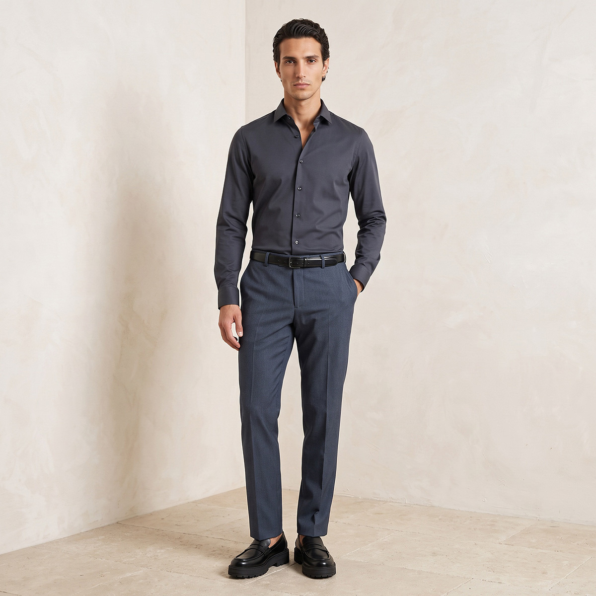 Regular Fit Formal Trousers with Belt-men-clothing-bottoms-trousersandchinos-trousers-image-2