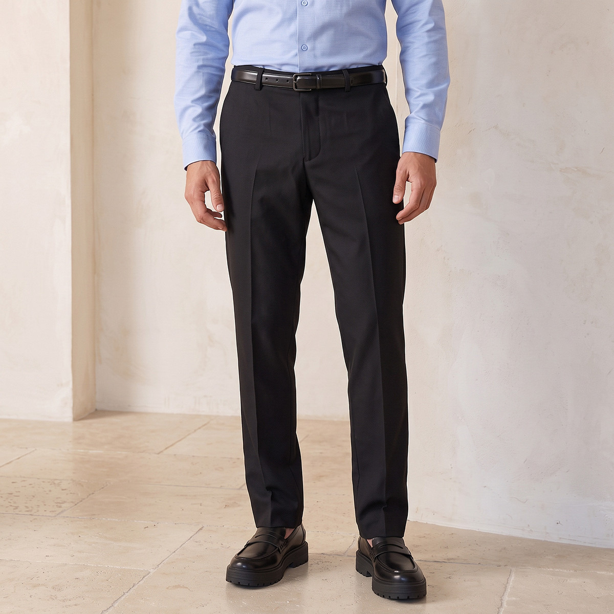 Regular Fit Formal Trousers with Belt-men-clothing-bottoms-trousersandchinos-trousers-image-1