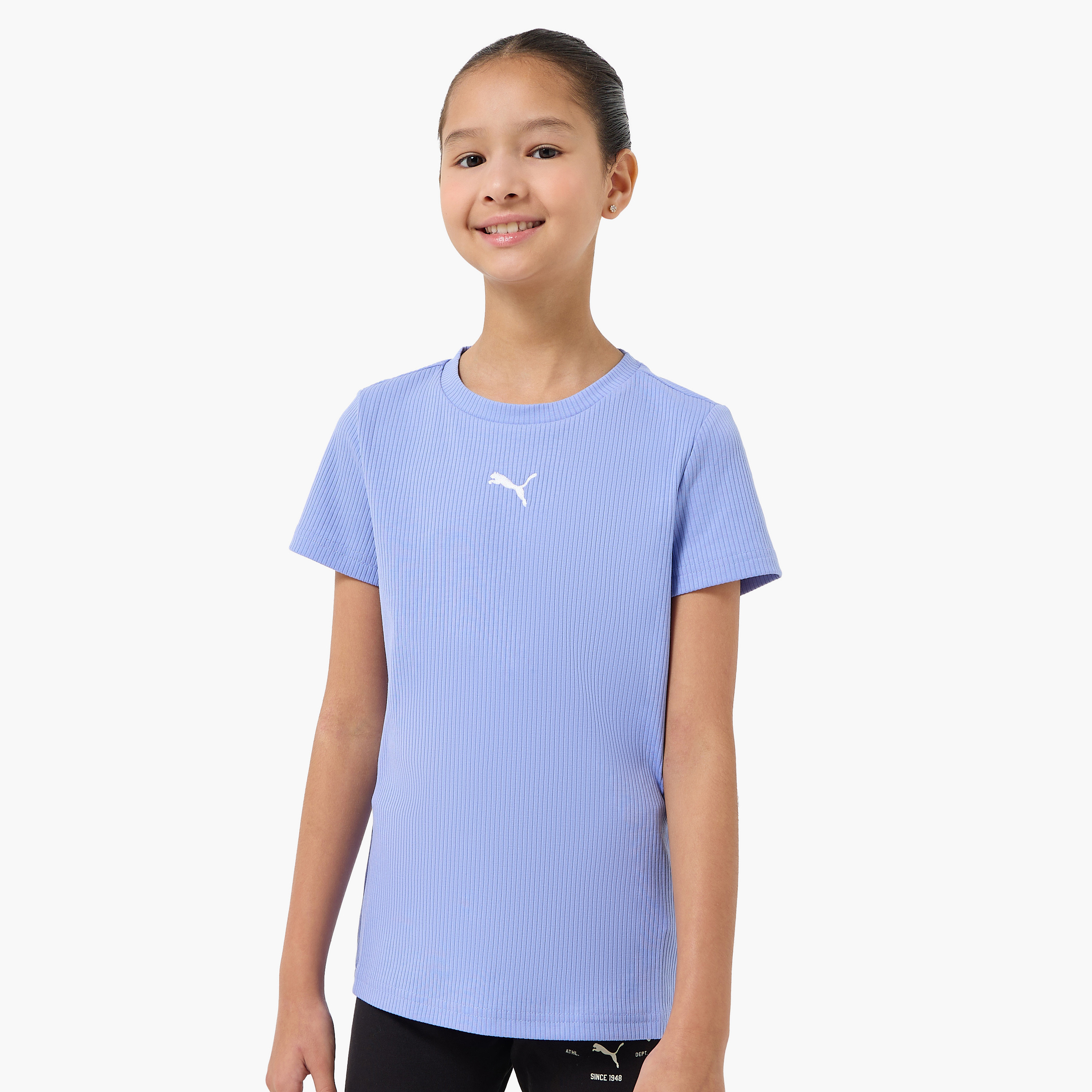 Puma Crew Neck Short Sleeves T-shirt with Ribbed Design-girls-clothing-tshirts-image-1
