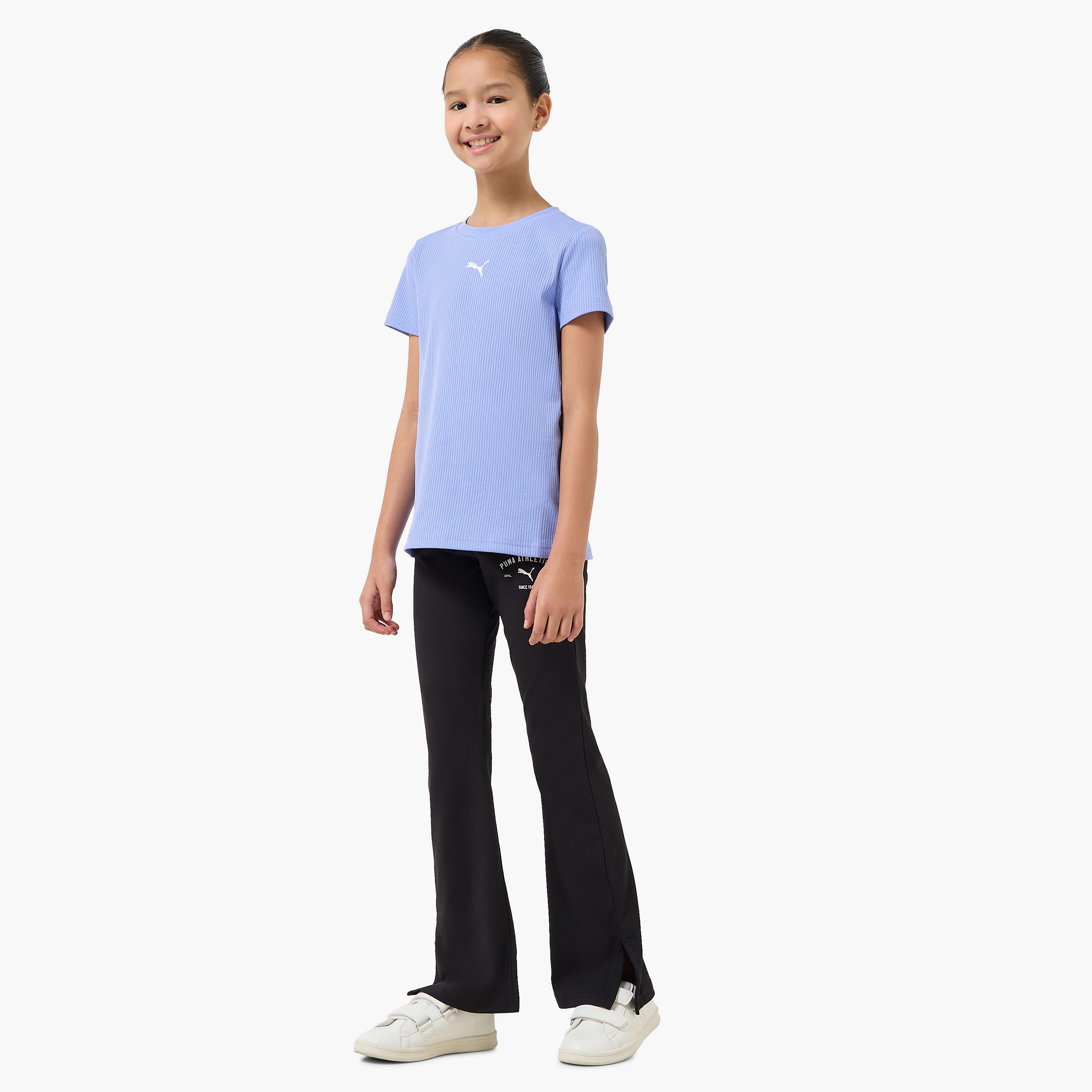 Puma Crew Neck Short Sleeves T-shirt with Ribbed Design-girls-clothing-tshirts-image-2