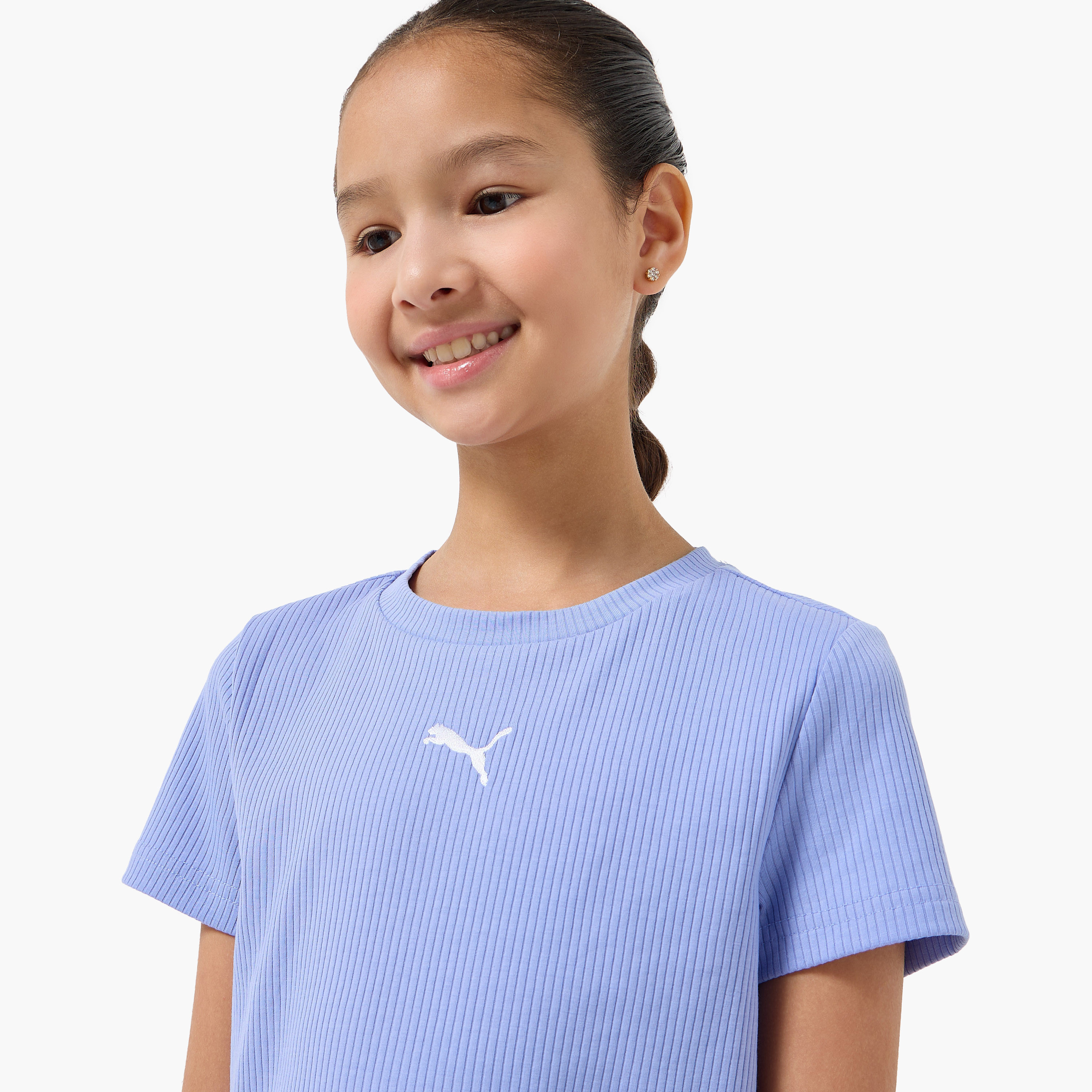 Puma Crew Neck Short Sleeves T-shirt with Ribbed Design-girls-clothing-tshirts-image-4