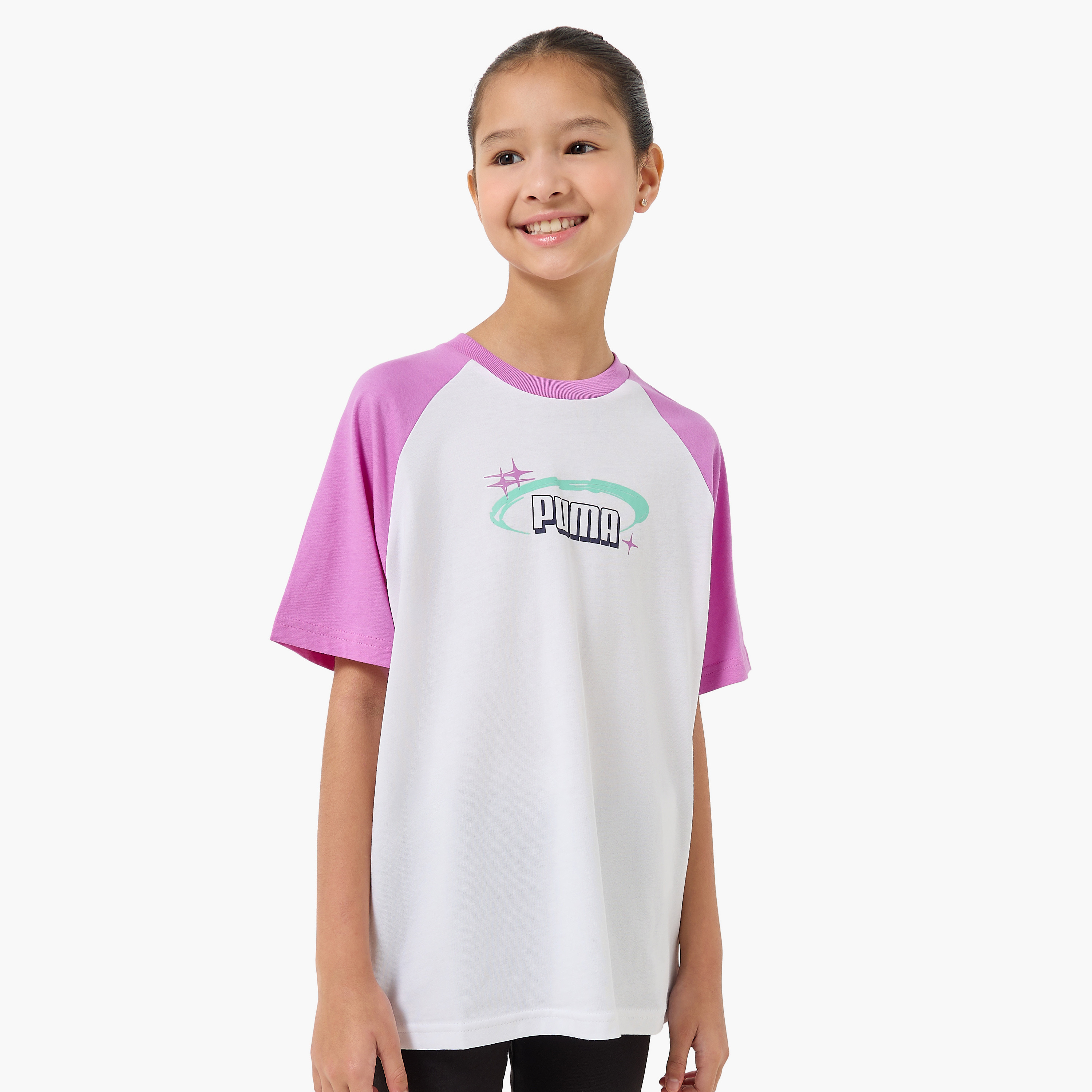 Puma Crew Neck Short Sleeves T-shirt with Logo Print-girls-clothing-tshirts-image-1