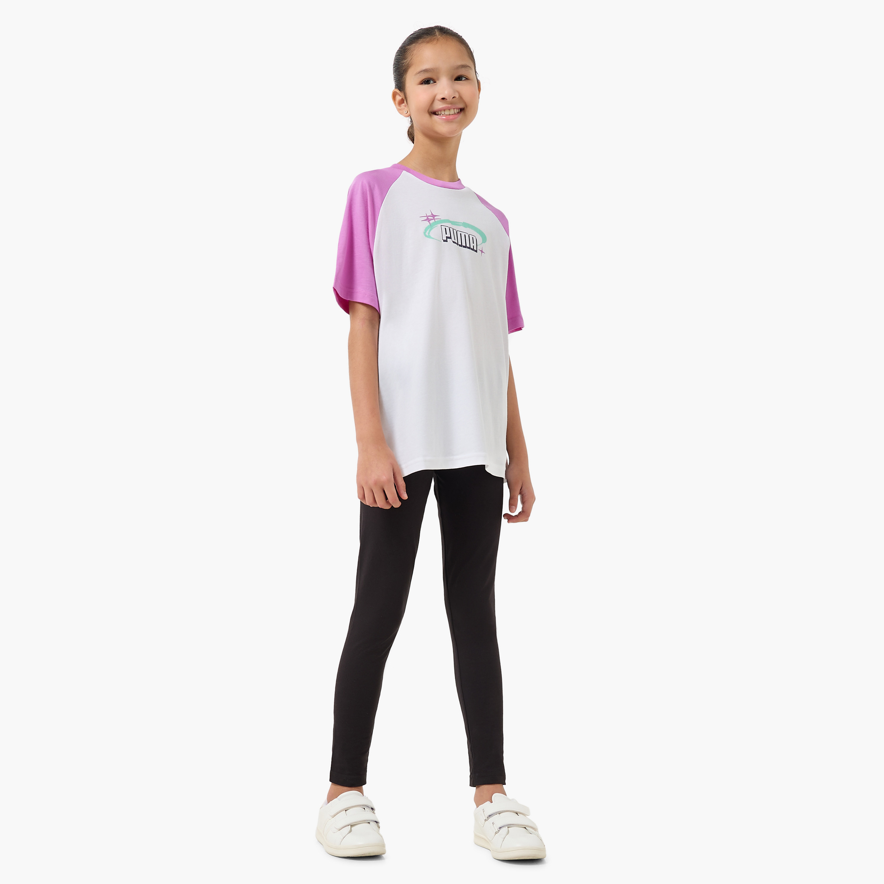 Puma Crew Neck Short Sleeves T-shirt with Logo Print-girls-clothing-tshirts-image-2