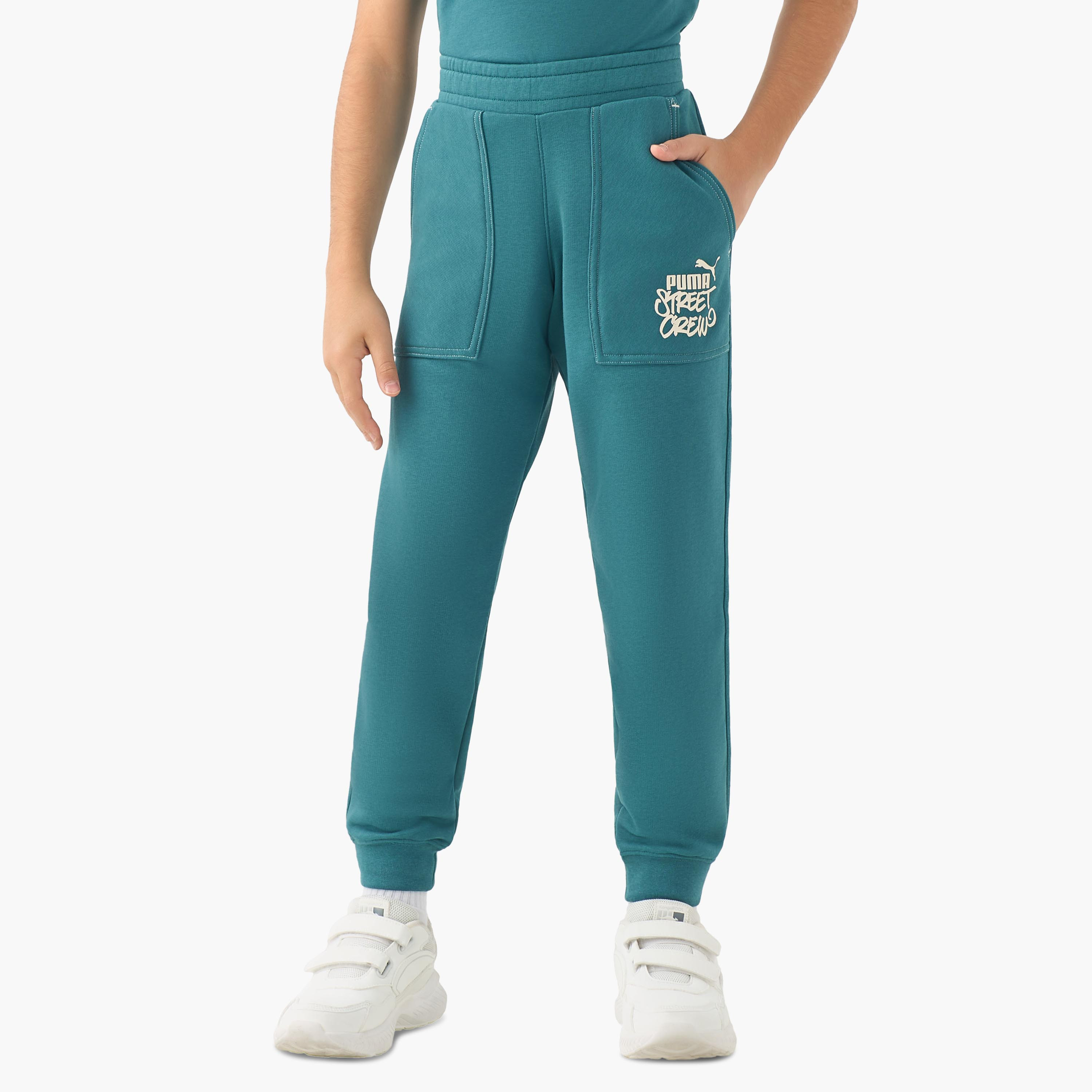 PUMA Elasticated Waist Joggers with Logo Print-boys-clothing-bottoms-joggersandtrackpants-image-1