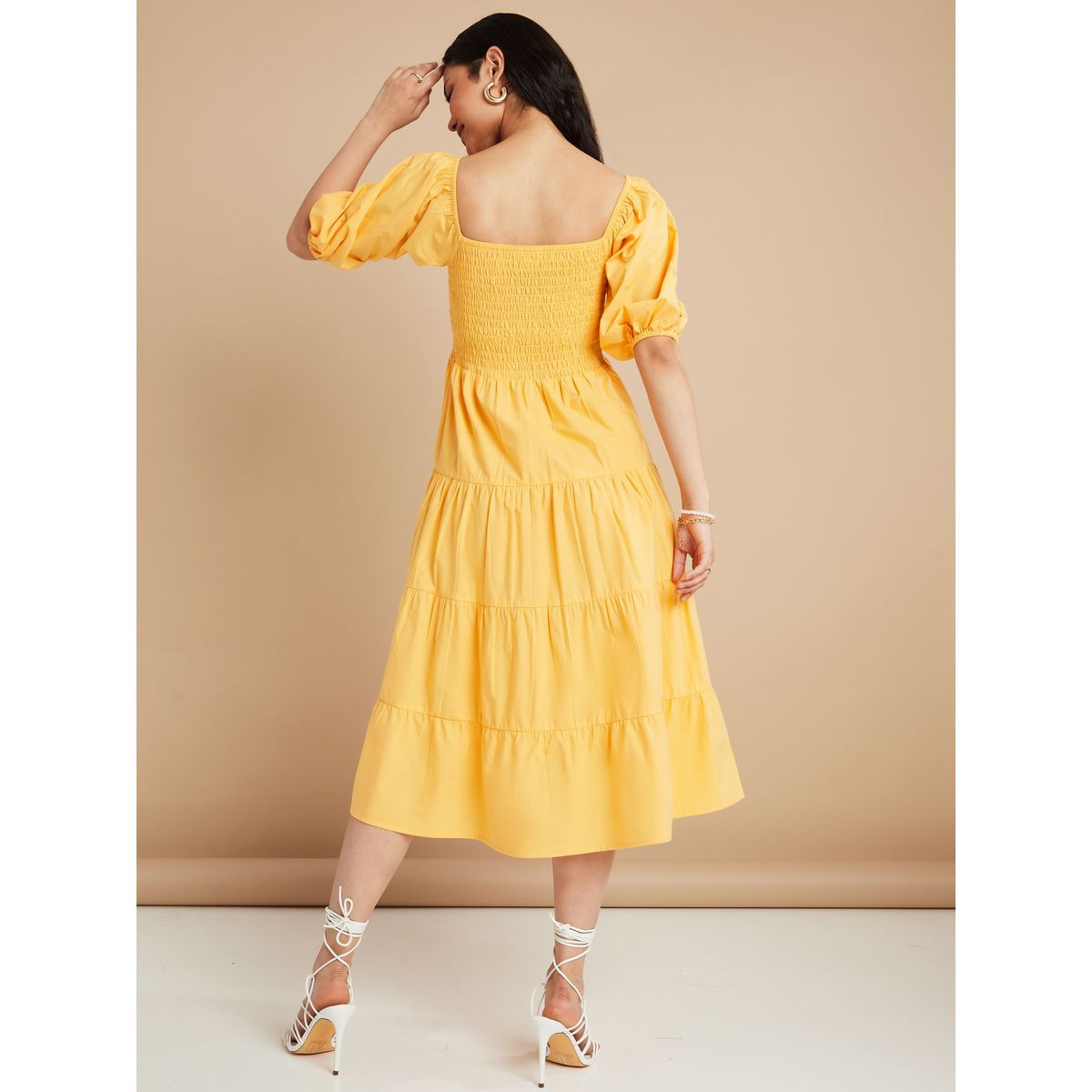 Styli Off Shoulder Volume Sleeves Tiered Midi Dress-women-clothing-dresses-image-4