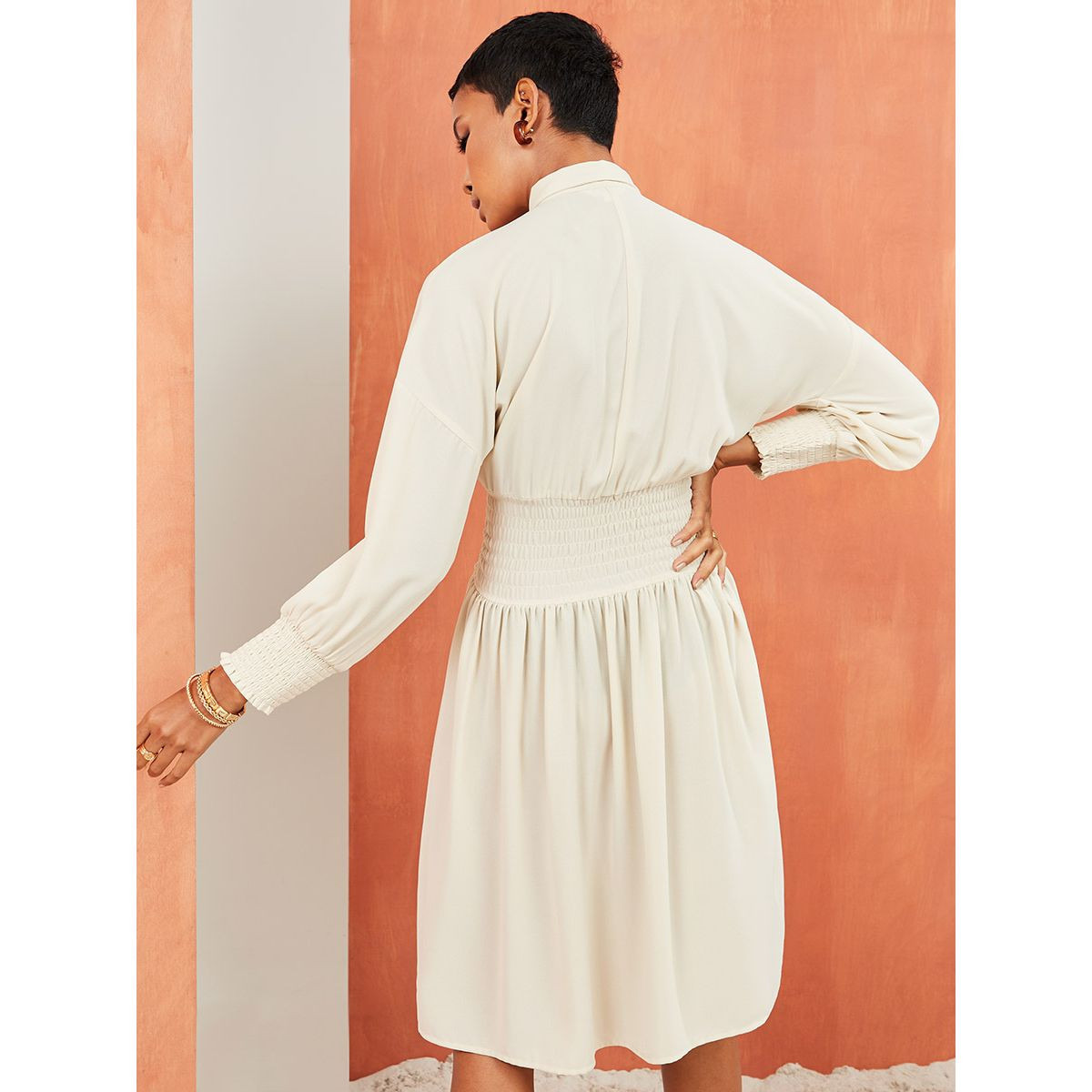 Styli Premium Shirred Shirt Dress-women-clothing-dresses-image-4