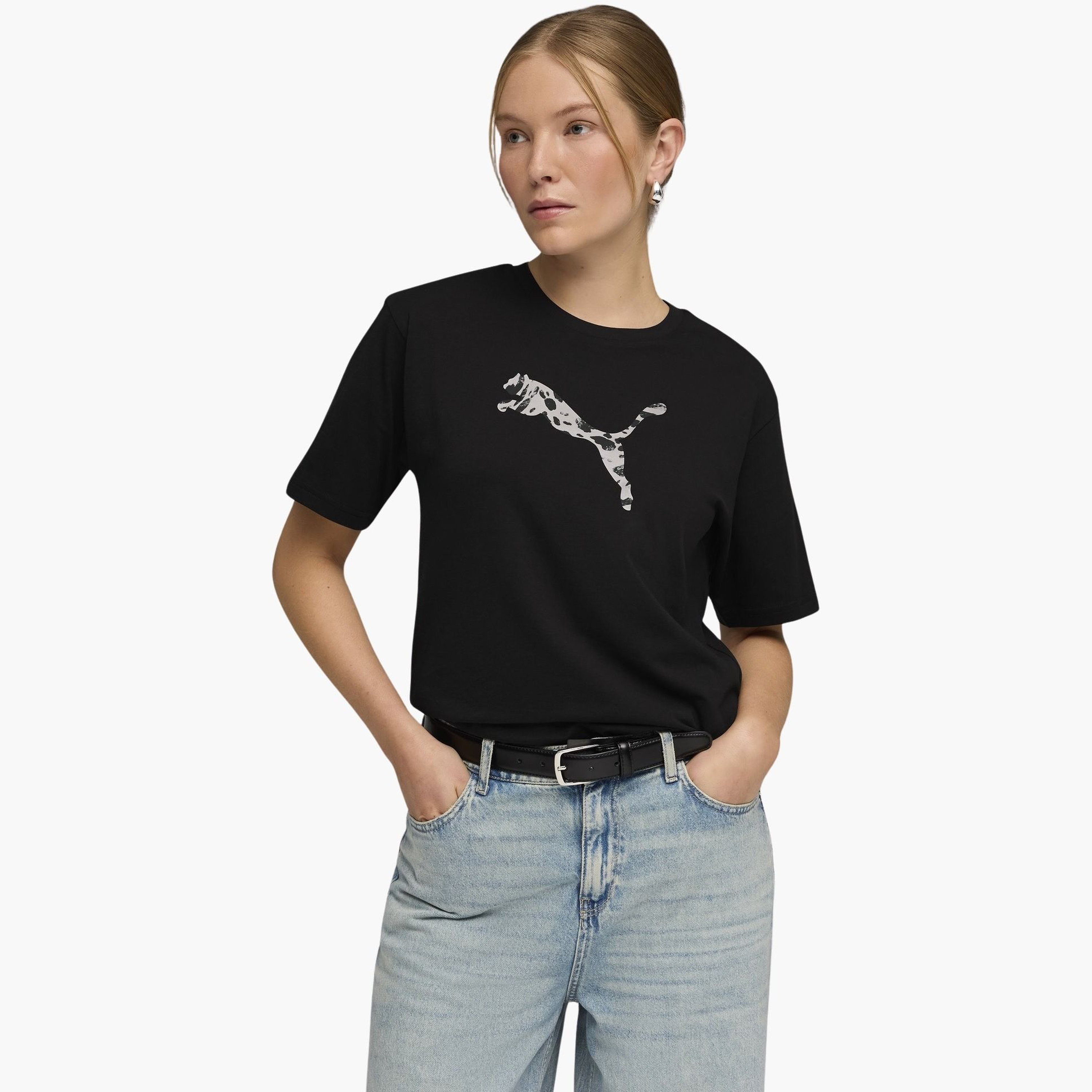 بوما - تيشيرت نسائي يومي بأكمام قصيرة برسومات حيوانات-women-clothing-tshirts-image-1